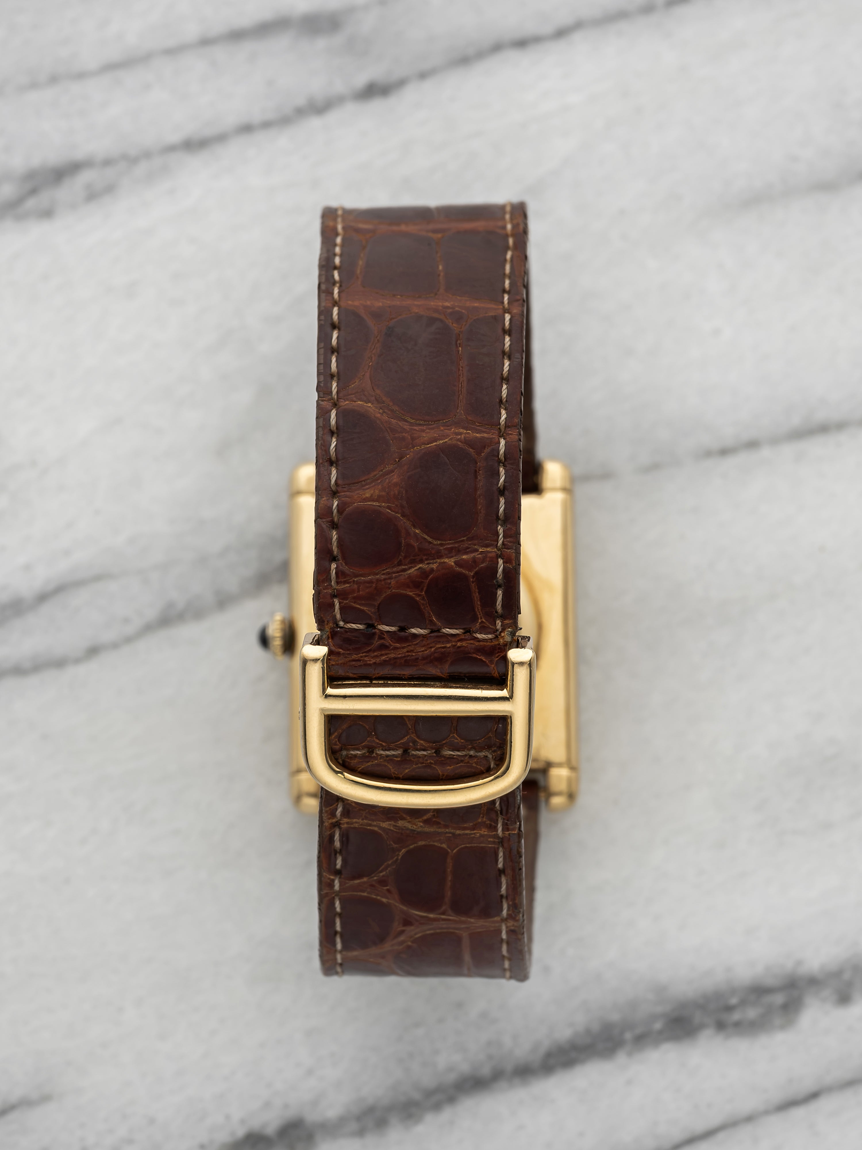 Vintage 1980s Cartier Lady Tank Louis 7808 18K YG White Roman Dial Manual 20mm