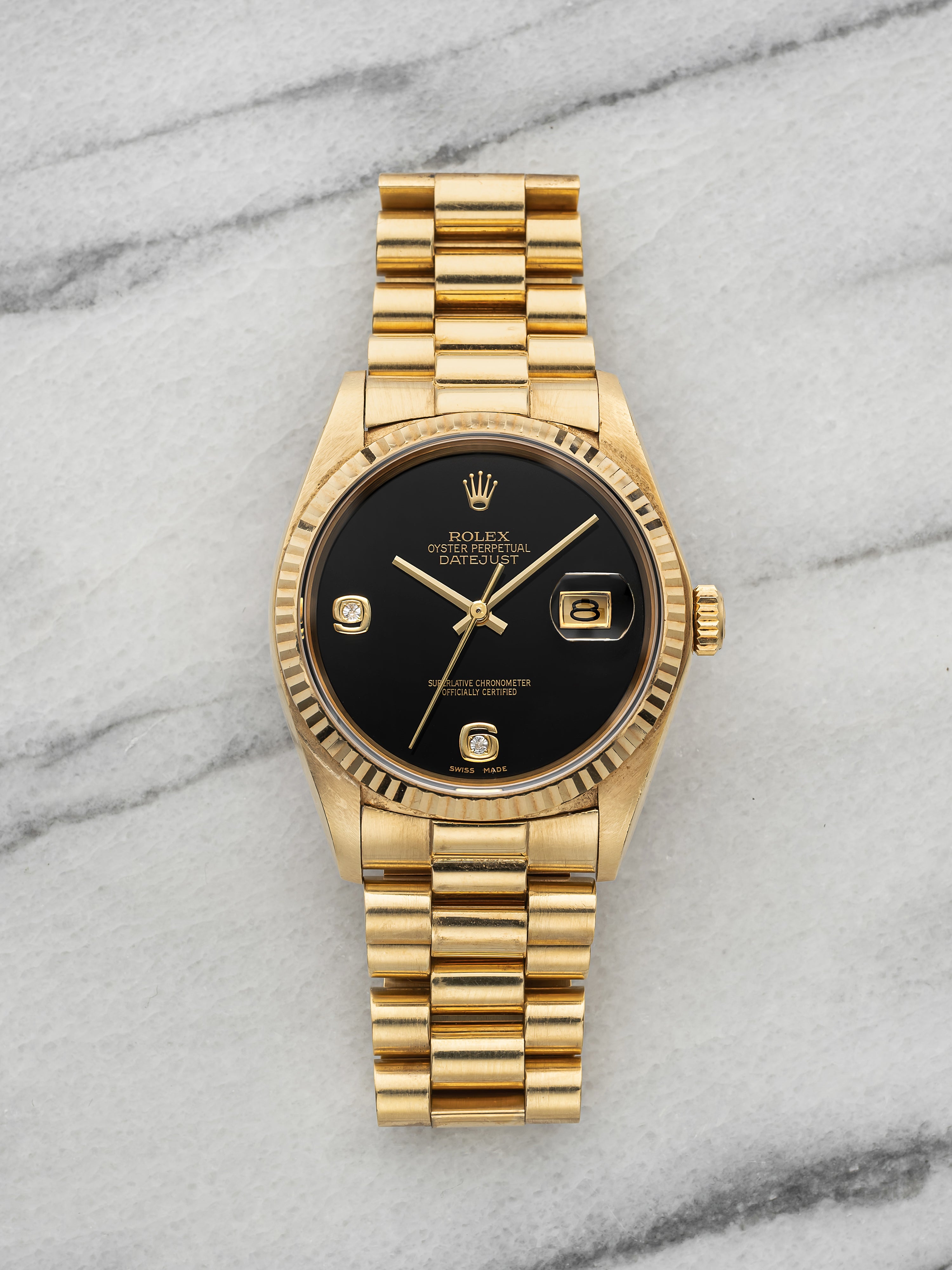 Vintage 1979 Rolex Datejust 16018 18K YG Onyx Diamond Dial Auto 36mm