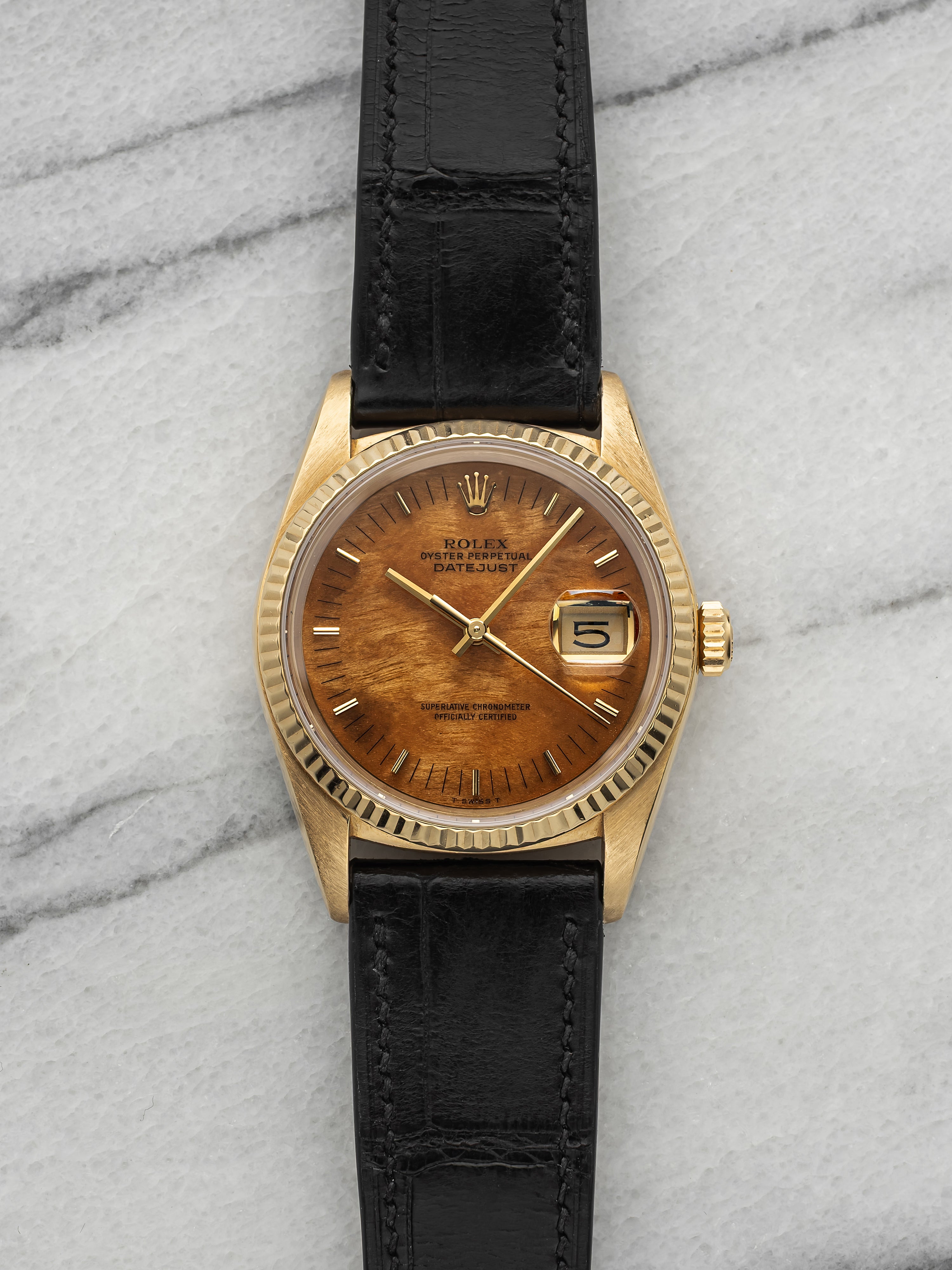 Vintage 1985 Rolex Datejust 16018 18K YG Birch Wood Dial Automatic 36mm