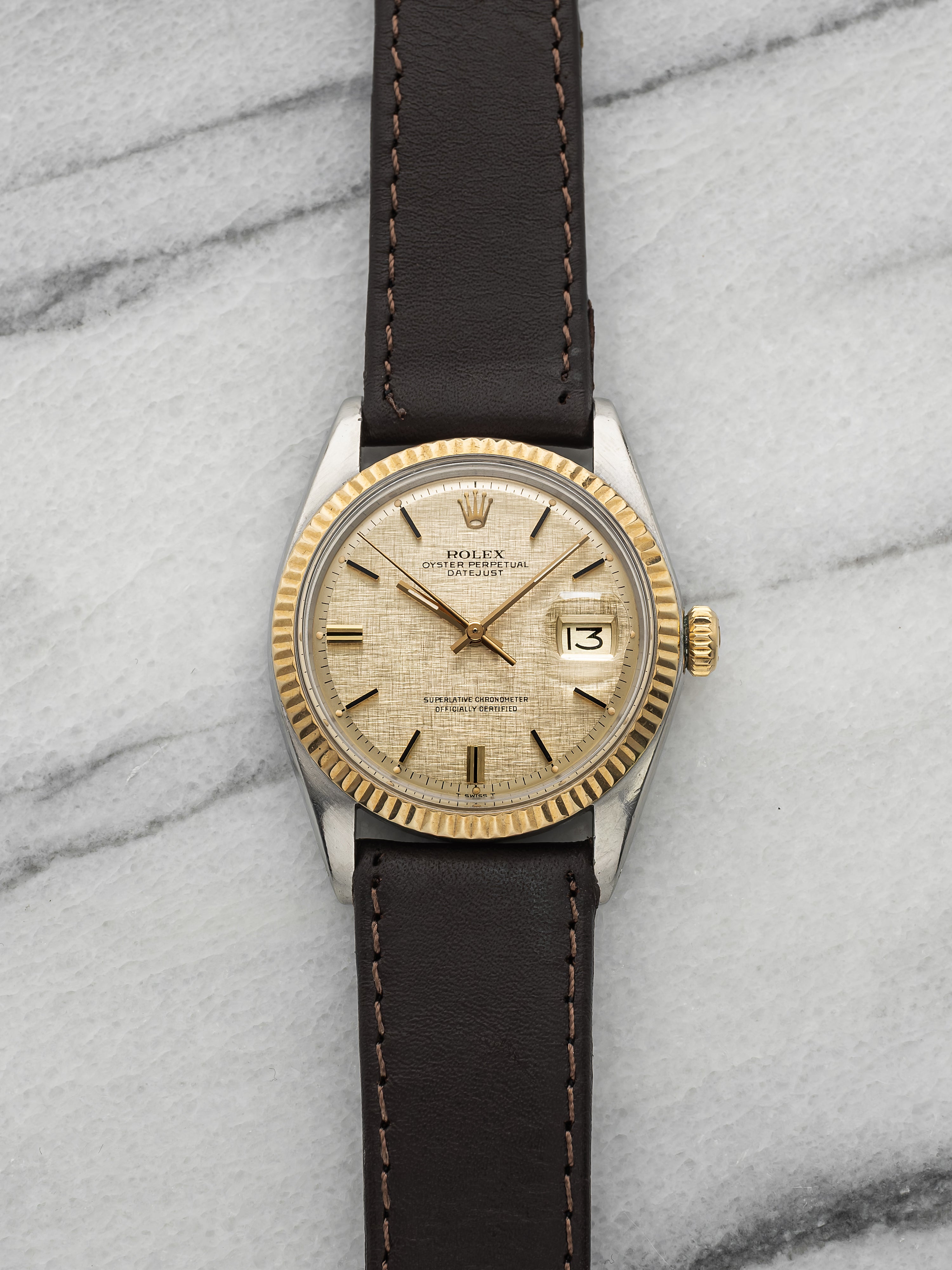 Vintage 1974 Rolex Datejust 1601 Two-Tone Champagne Linen Dial Automatic 36mm