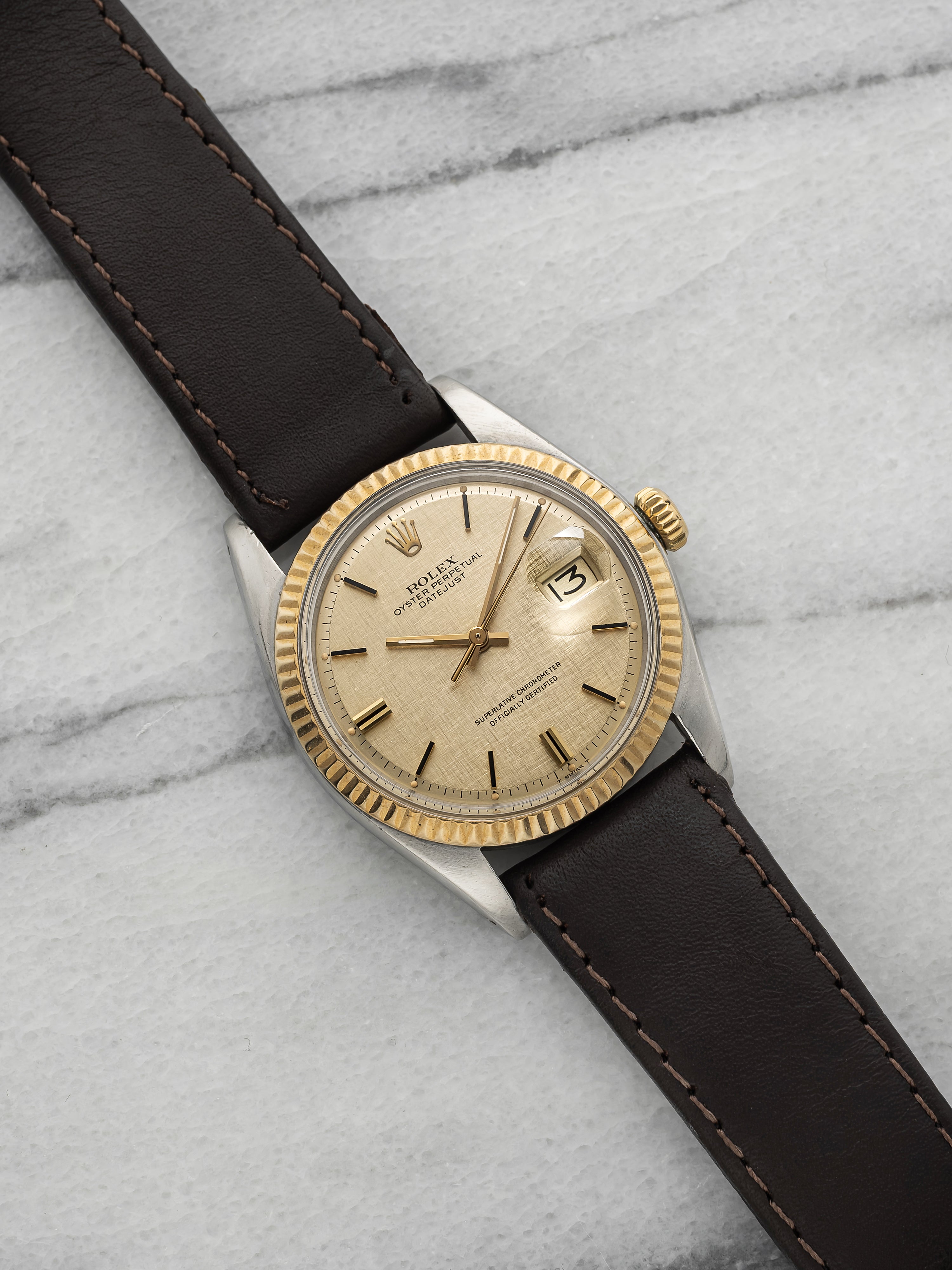 Vintage 1974 Rolex Datejust 1601 Two-Tone Champagne Linen Dial Automatic 36mm