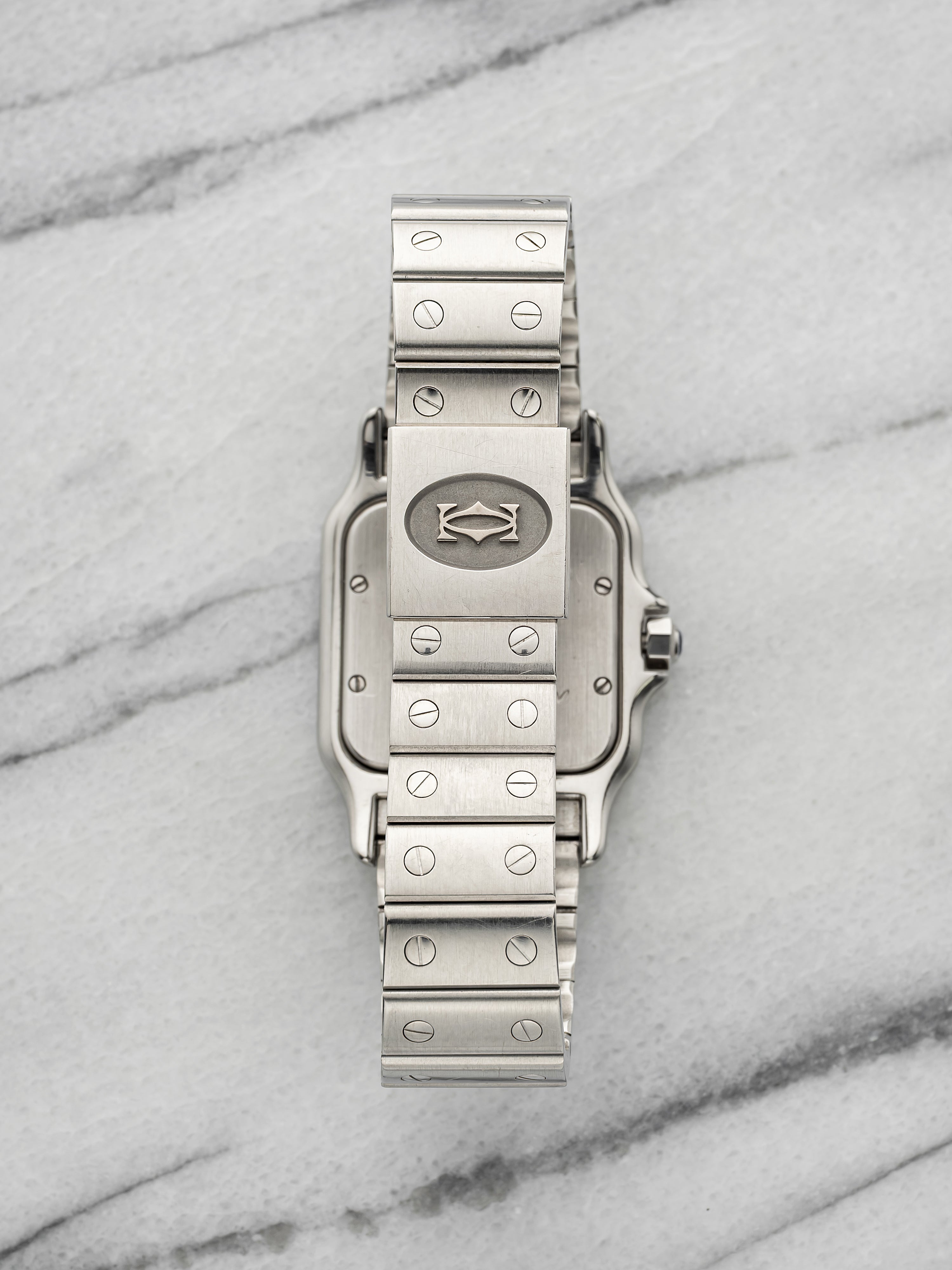 Vintage 1990s Cartier Santos Galbee 987901 Steel Cream Roman Dial Quartz 29mm