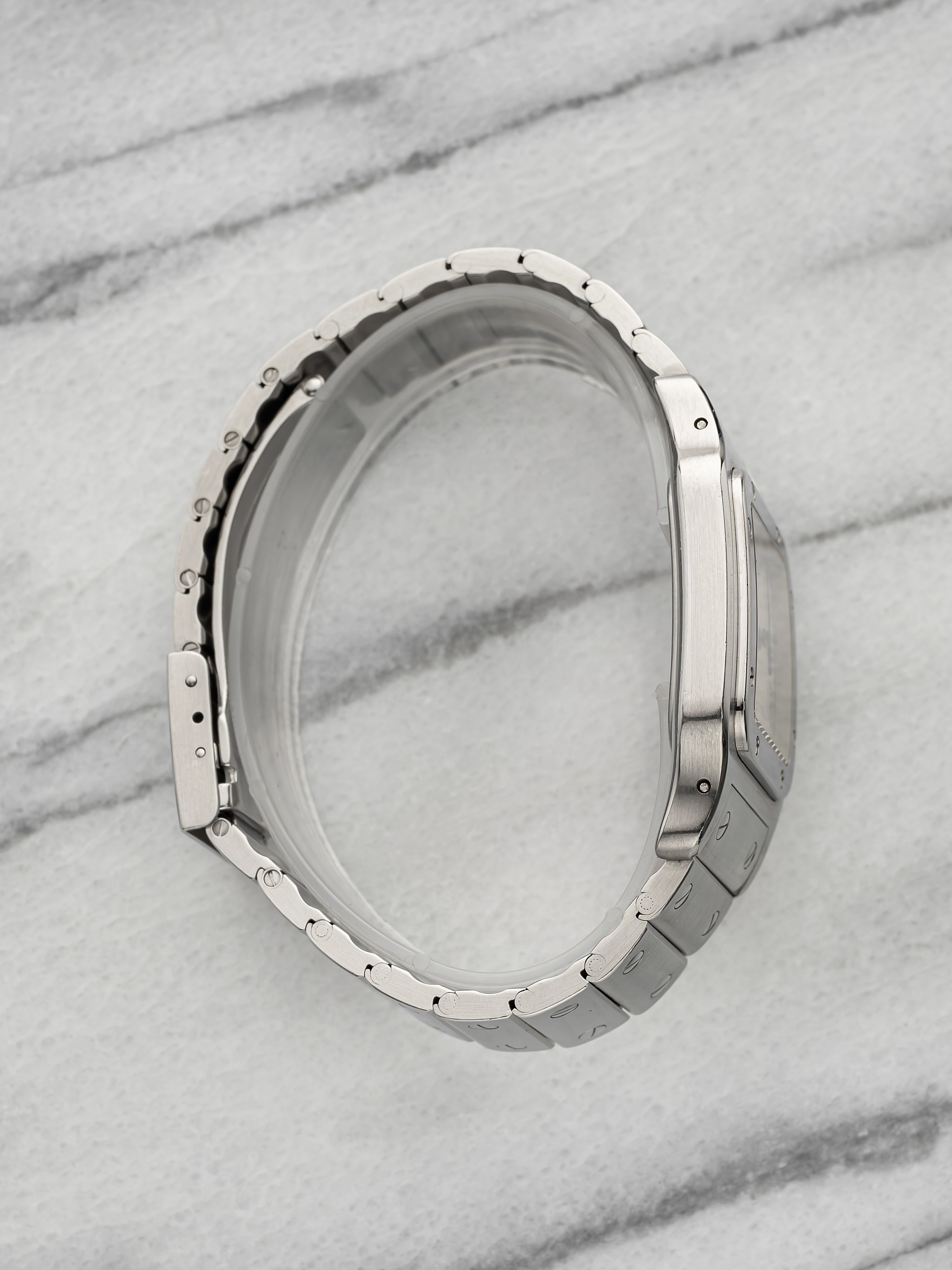 Vintage 1990s Cartier Santos Galbee 987901 Steel Cream Roman Dial Quartz 29mm