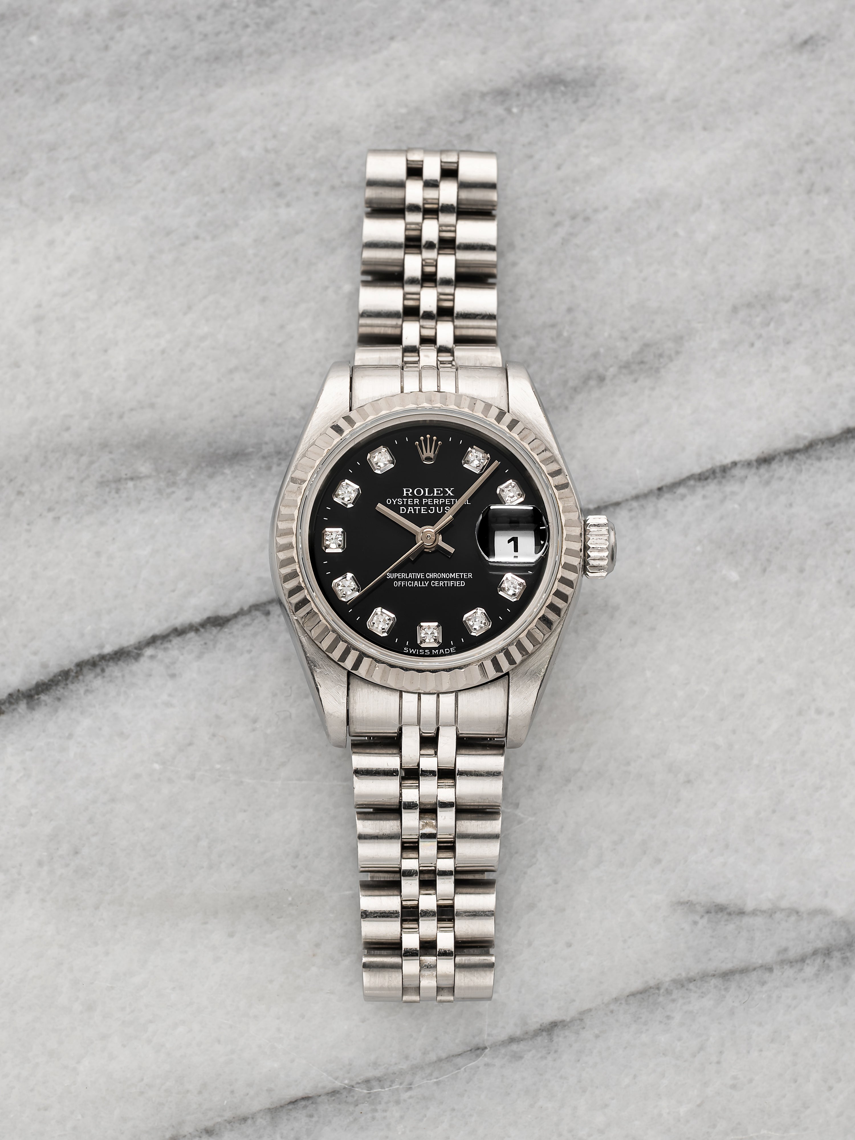 1998 Rolex Datejust Lady 69174 Steel & White Gold Black Diamond Dial Automatic 2