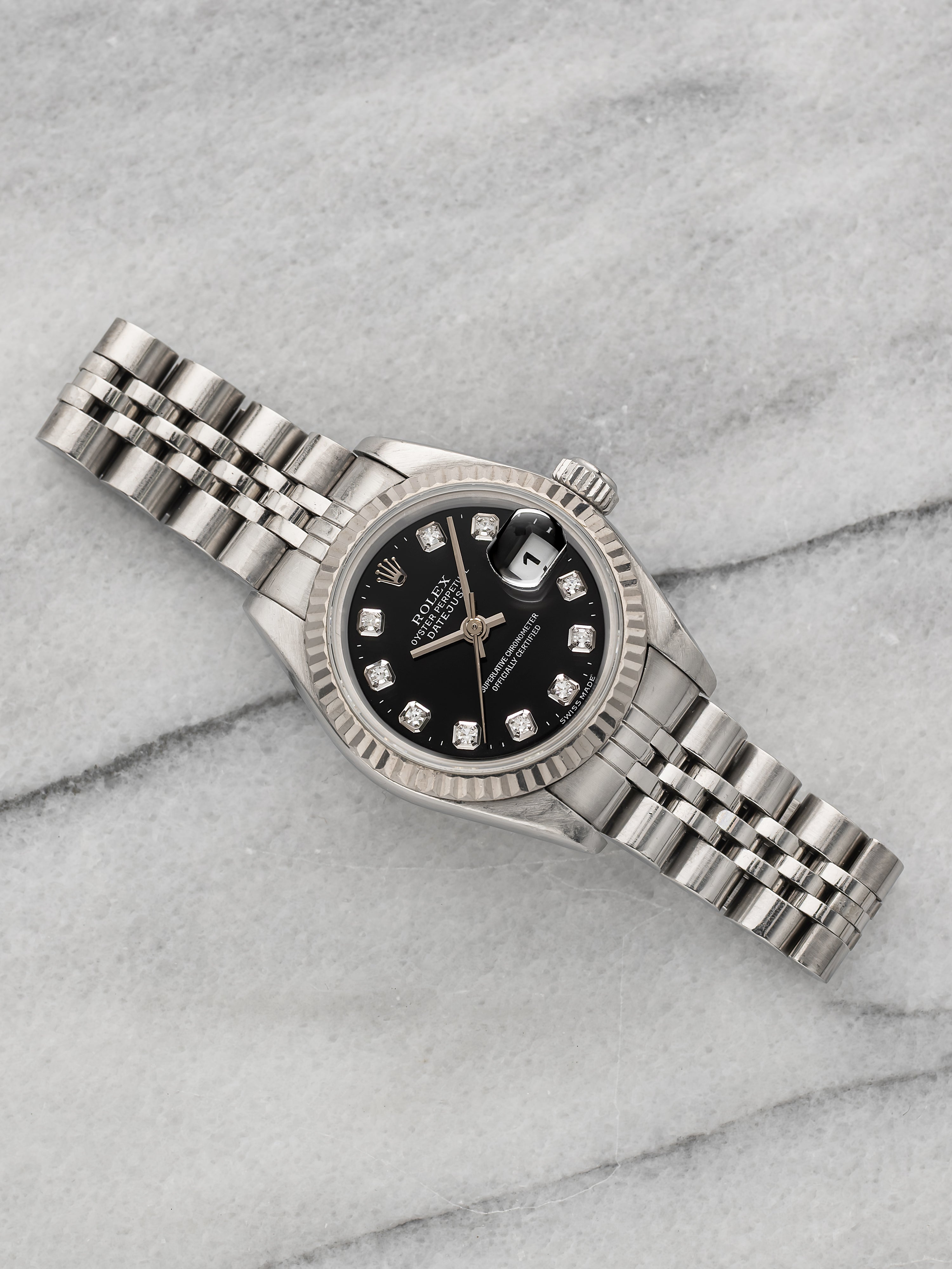 1998 Rolex Datejust Lady 69174 Steel & White Gold Black Diamond Dial Automatic 2