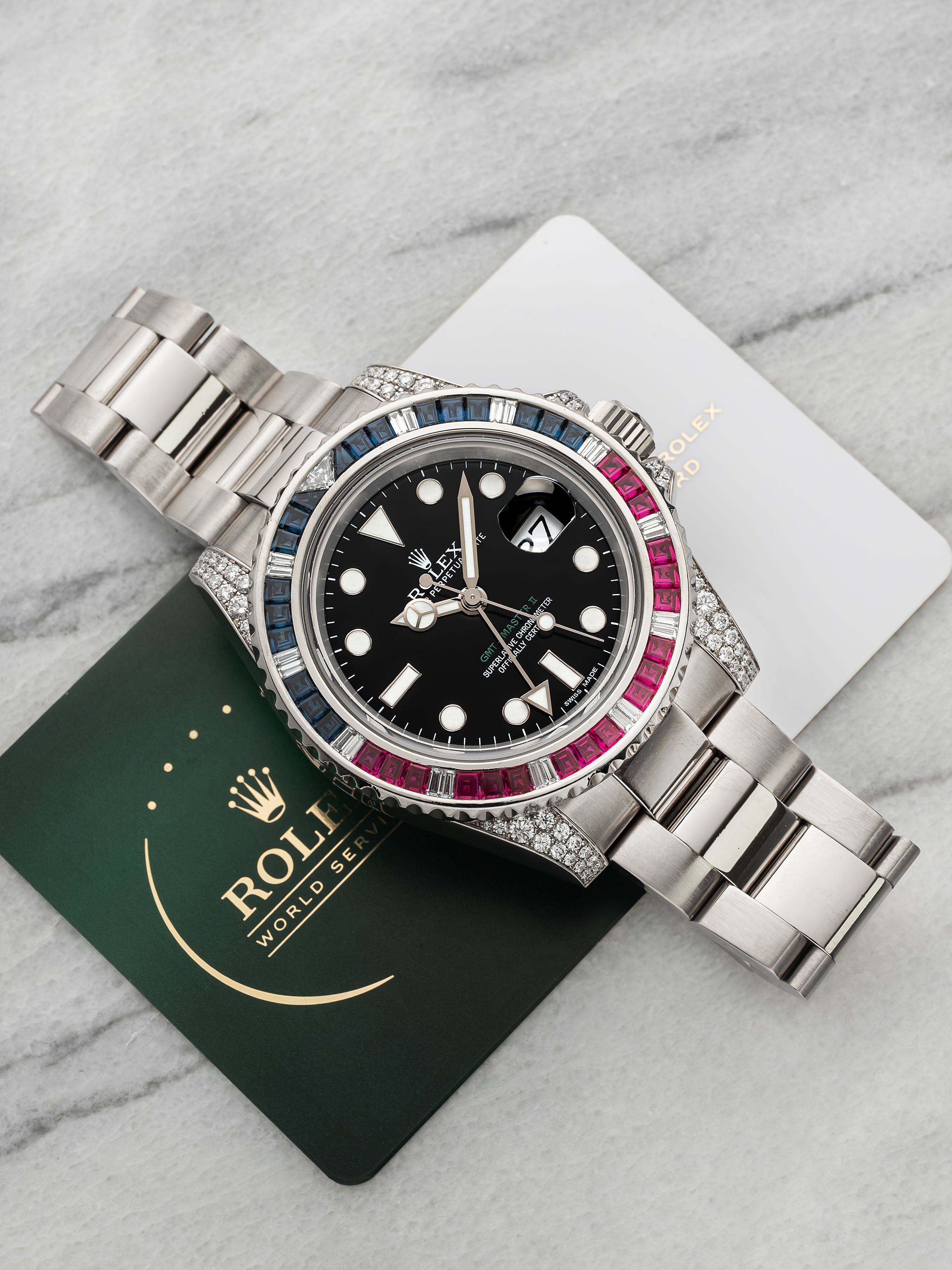 2008 Rolex GMT-Master II 116759SARU 18K White Gold Gem-Set Bezel Automatic 40mm