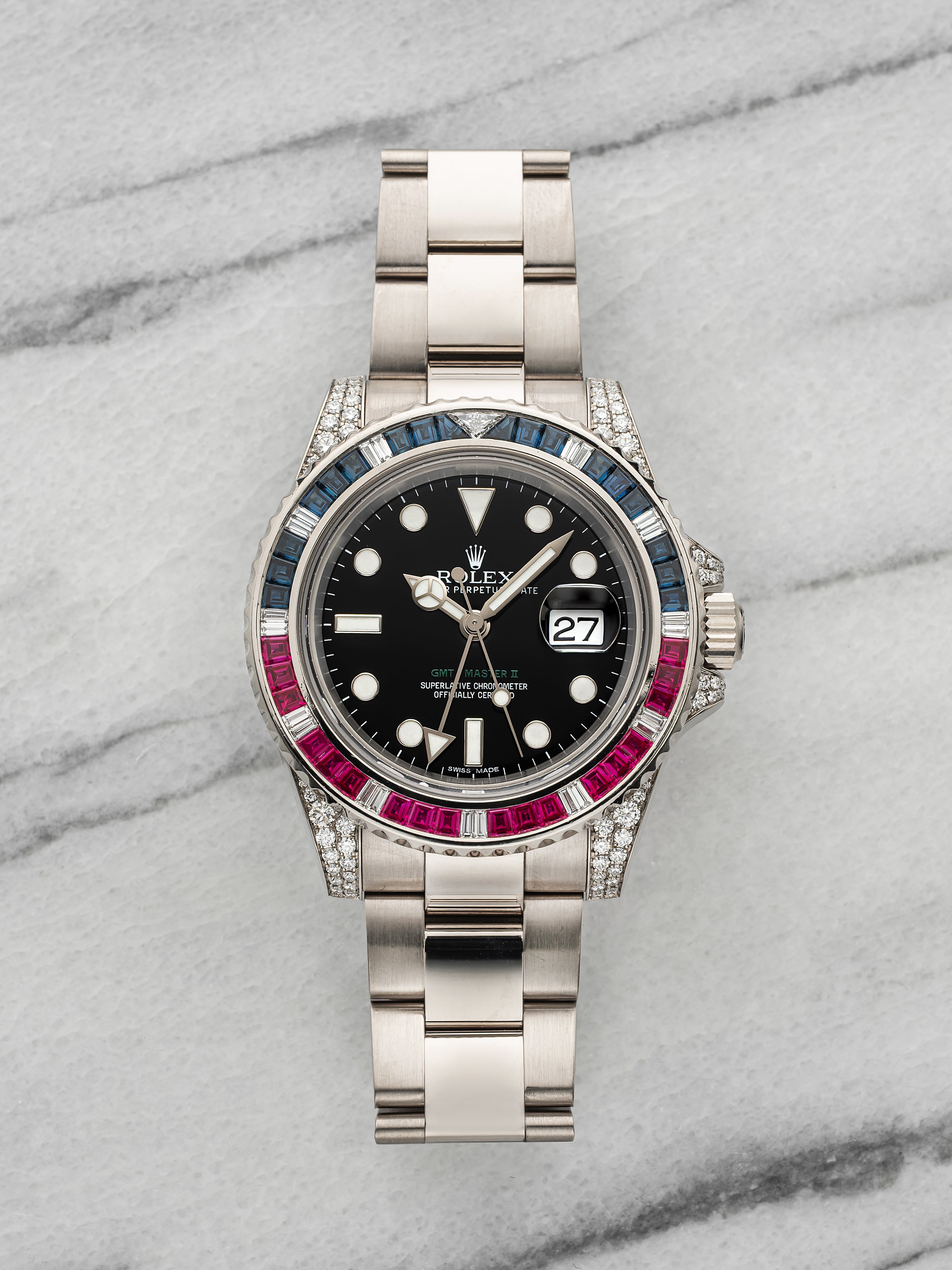 2008 Rolex GMT-Master II 116759SARU 18K White Gold Gem-Set Bezel Automatic 40mm