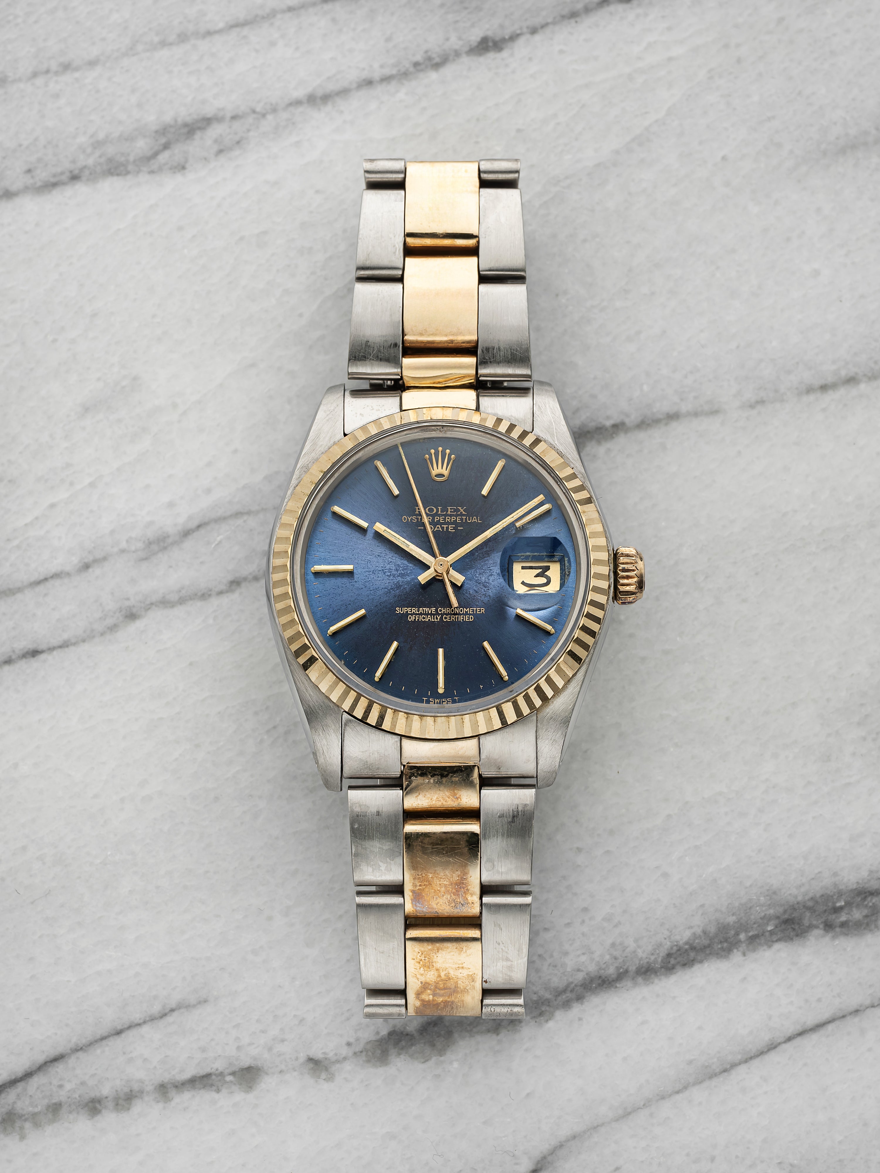 Vintage 1978 Rolex Oyster Perpetual Date 1500 Two-Tone Blue Dial Auto 34mm