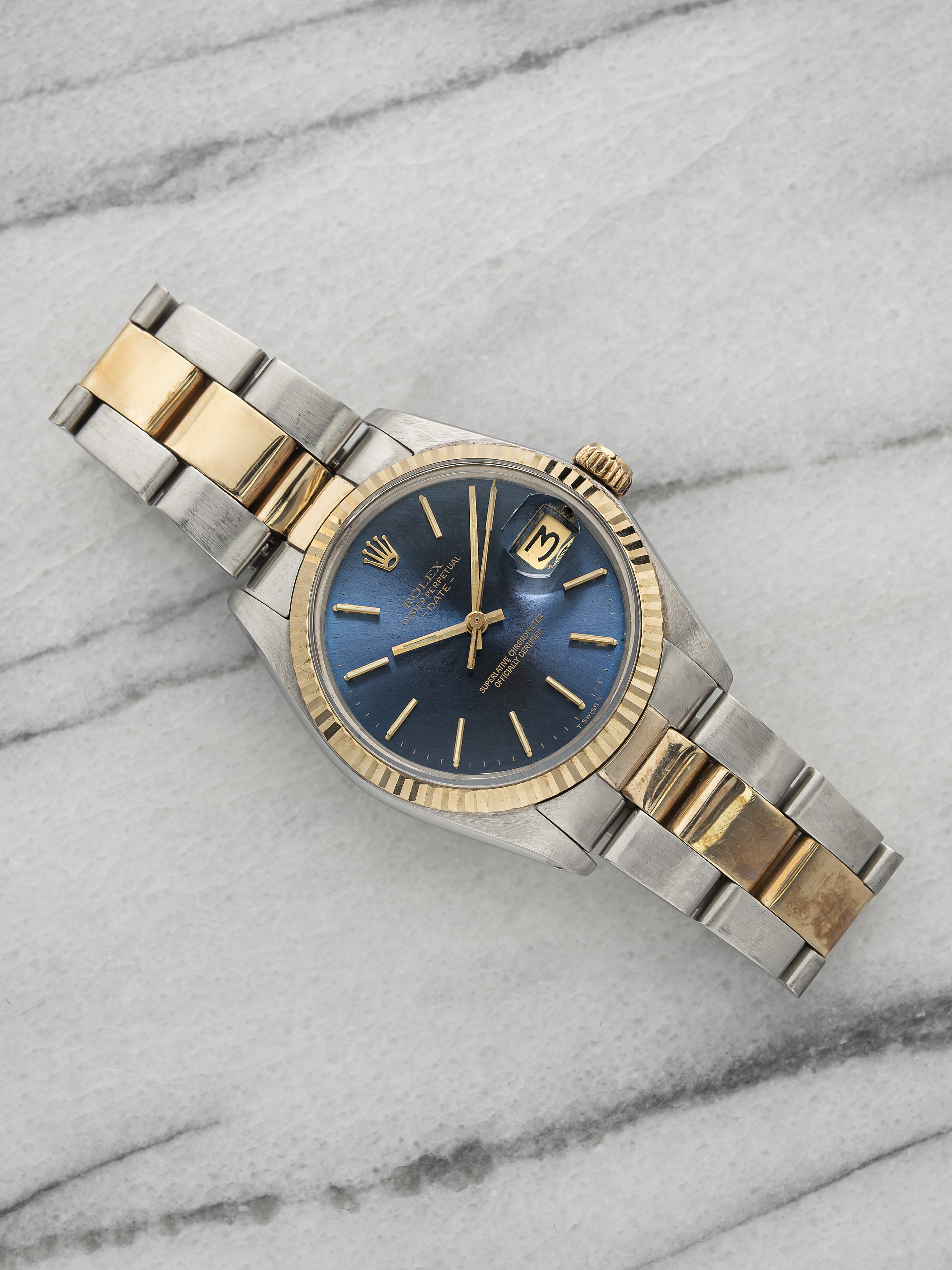 Vintage 1978 Rolex Oyster Perpetual Date 1500 Two-Tone Blue Dial Auto 34mm