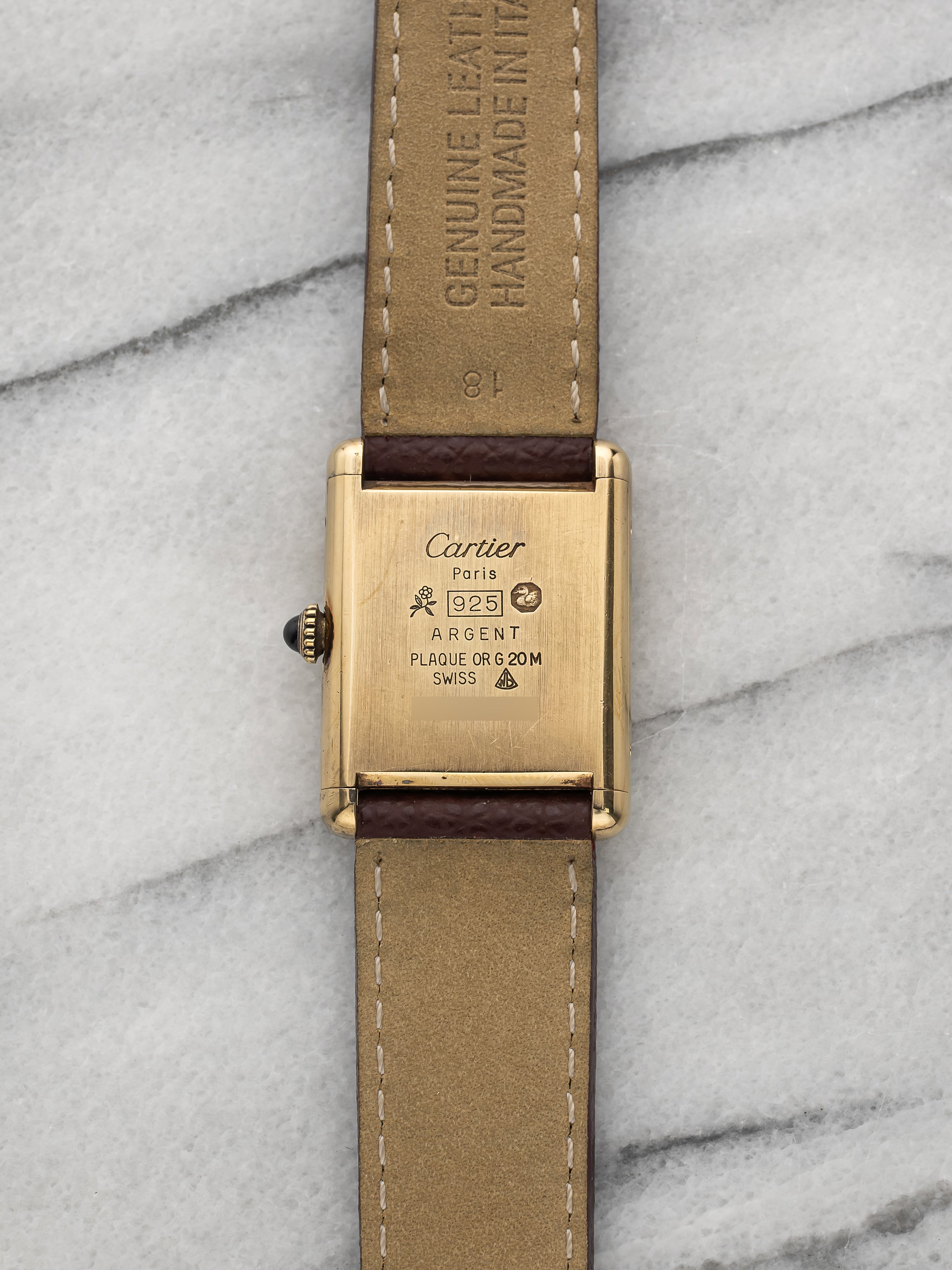 1970s Cartier Must Tank Vermeil Burgundy Spidered Dial Quartz 23mm