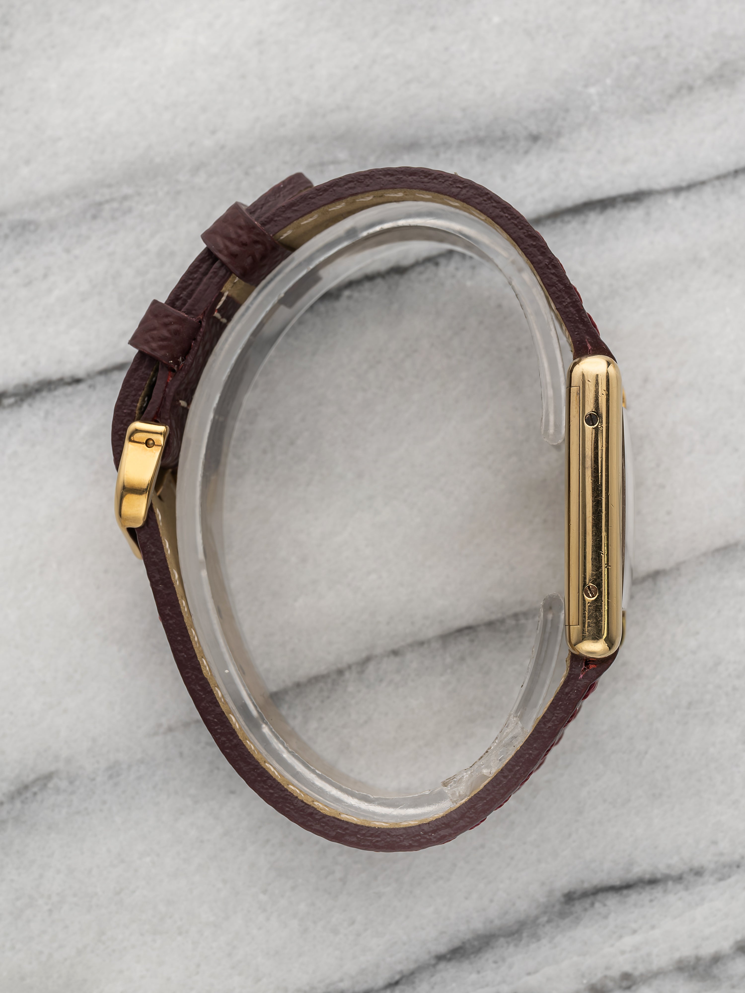 1970s Cartier Must Tank Vermeil Burgundy Spidered Dial Quartz 23mm