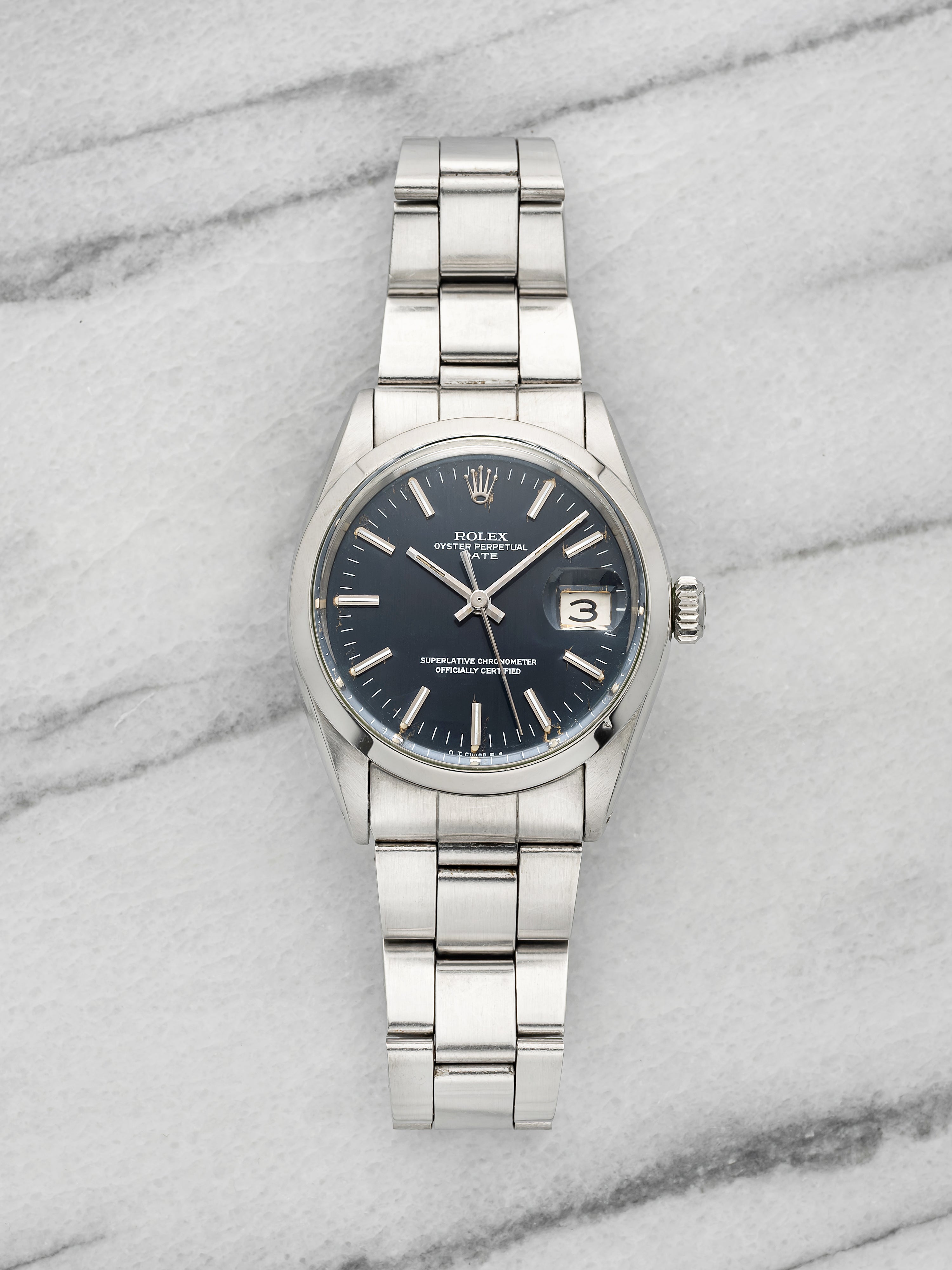 Vintage 1969 Rolex Oyster Perpetual Date 1500 Steel Blue Dial Auto 34mm