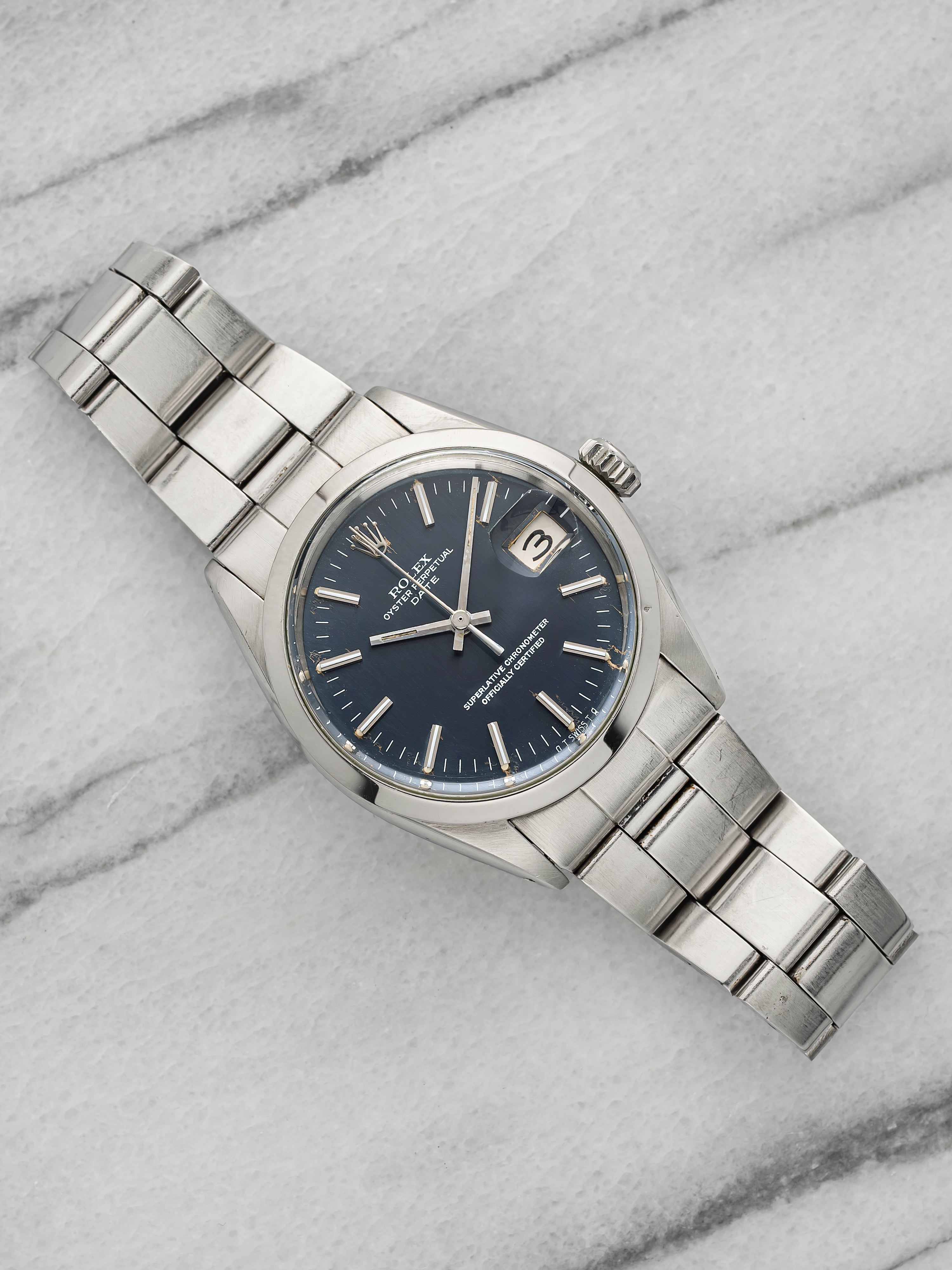 Vintage 1969 Rolex Oyster Perpetual Date 1500 Steel Blue Dial Auto 34mm
