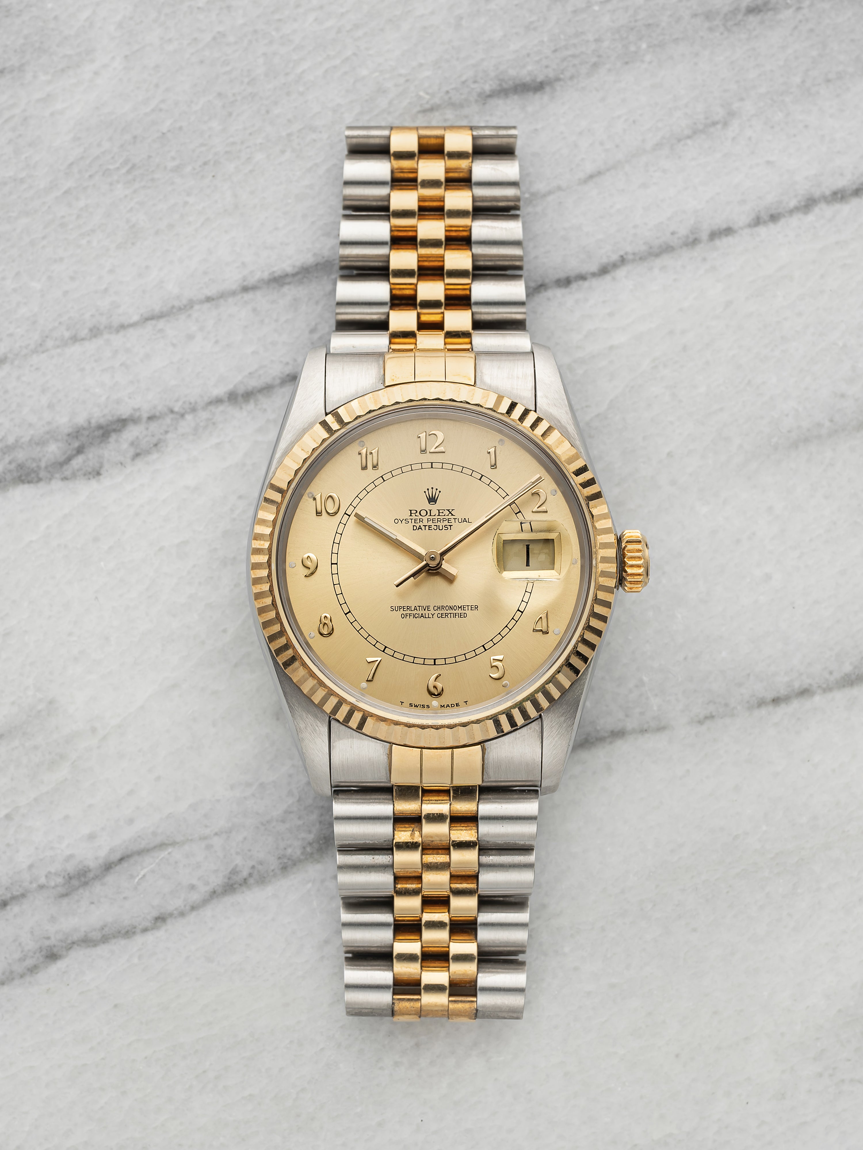 Vintage 1988 Rolex Datejust 16013 Two-Tone Champagne Boiler Gauge Dial Auto 36mm