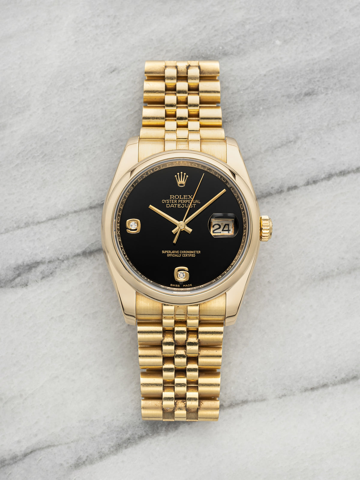 2005 Rolex Datejust 116208 18K Yellow Gold Black Onyx Diamond Dial Auto 36mm