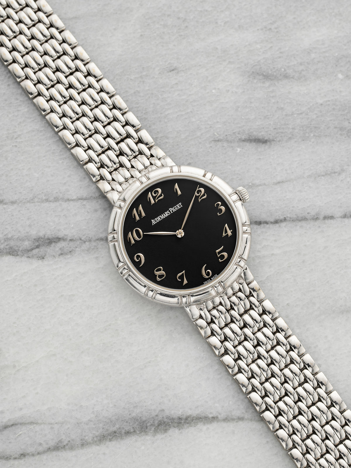 Vintage 1990s Audemars Piguet 15024BC 18K White Gold Black Dial Manual 33mm