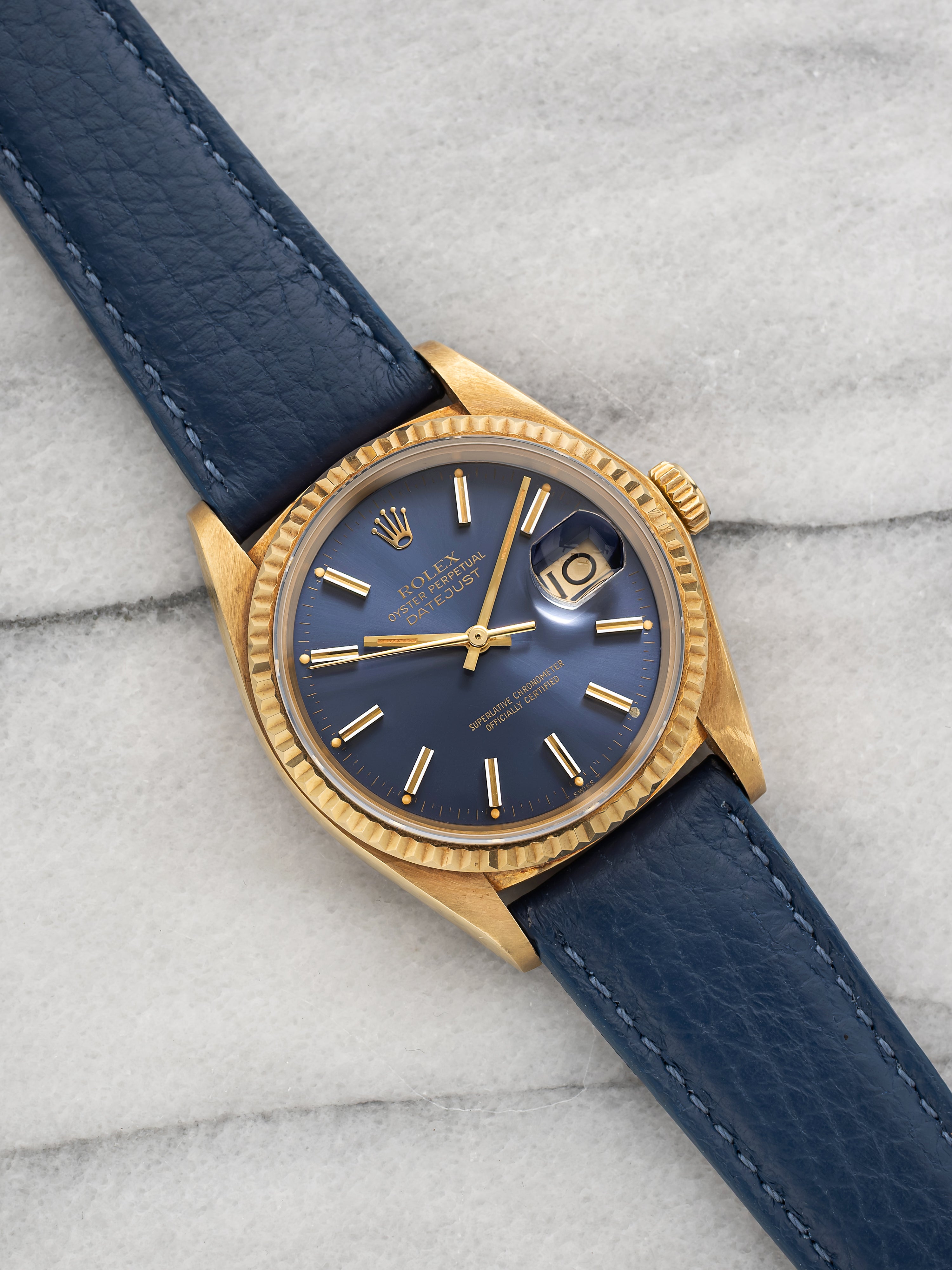 1981 Rolex Datejust 16018 18K Yellow Gold Blue Dial Automatic 36mm Papers