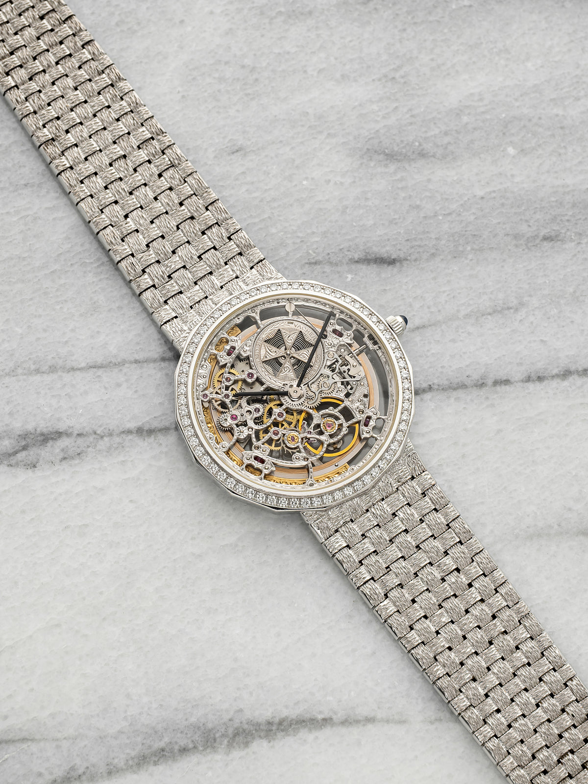 Patrimony Squelette Automatic - 18K WG Skeleton Dial Diamond Bezel