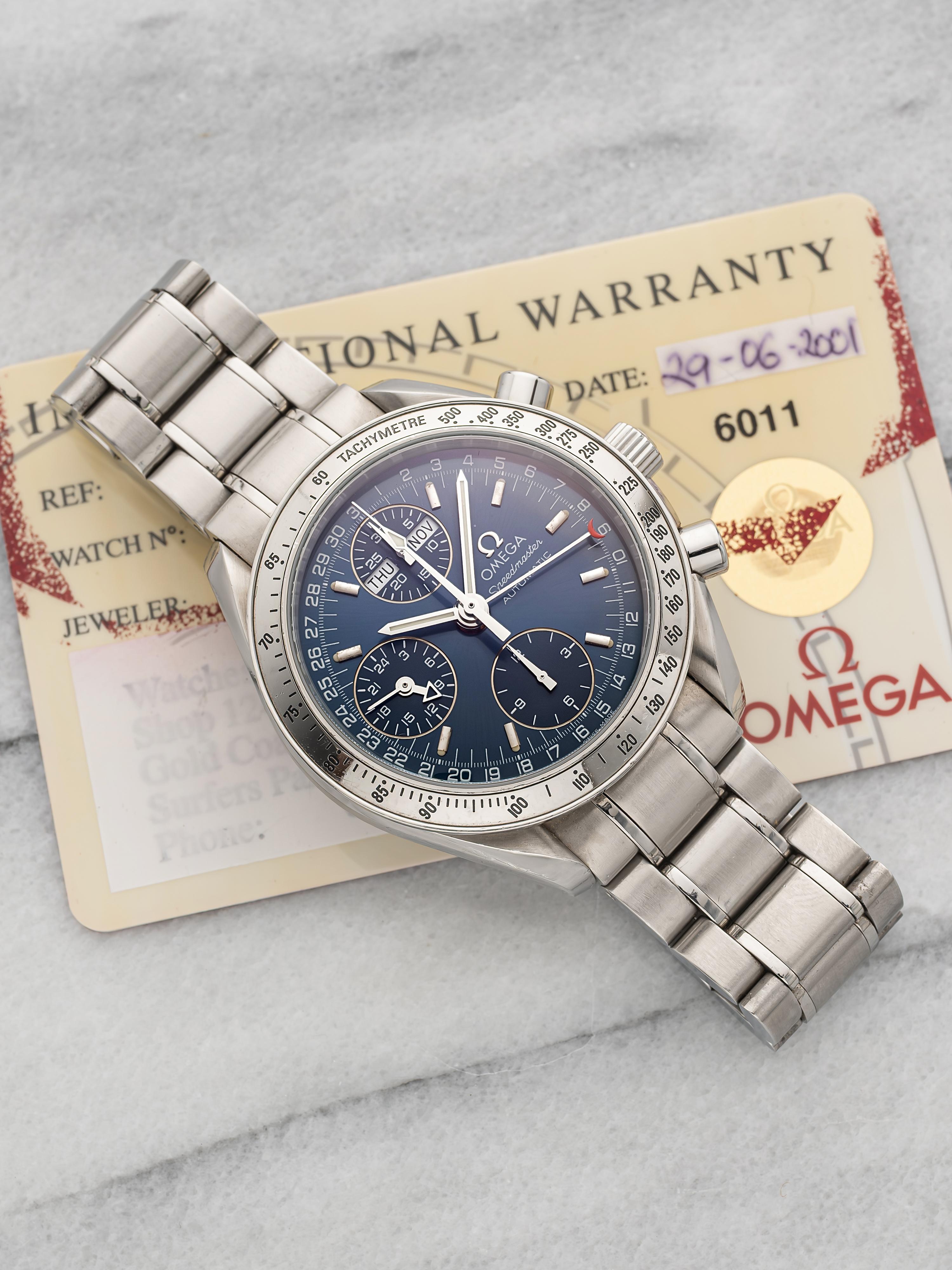1990s Omega Speedmaster Triple Calendar 3520.53.00 Steel Blue Dial Auto 39mm