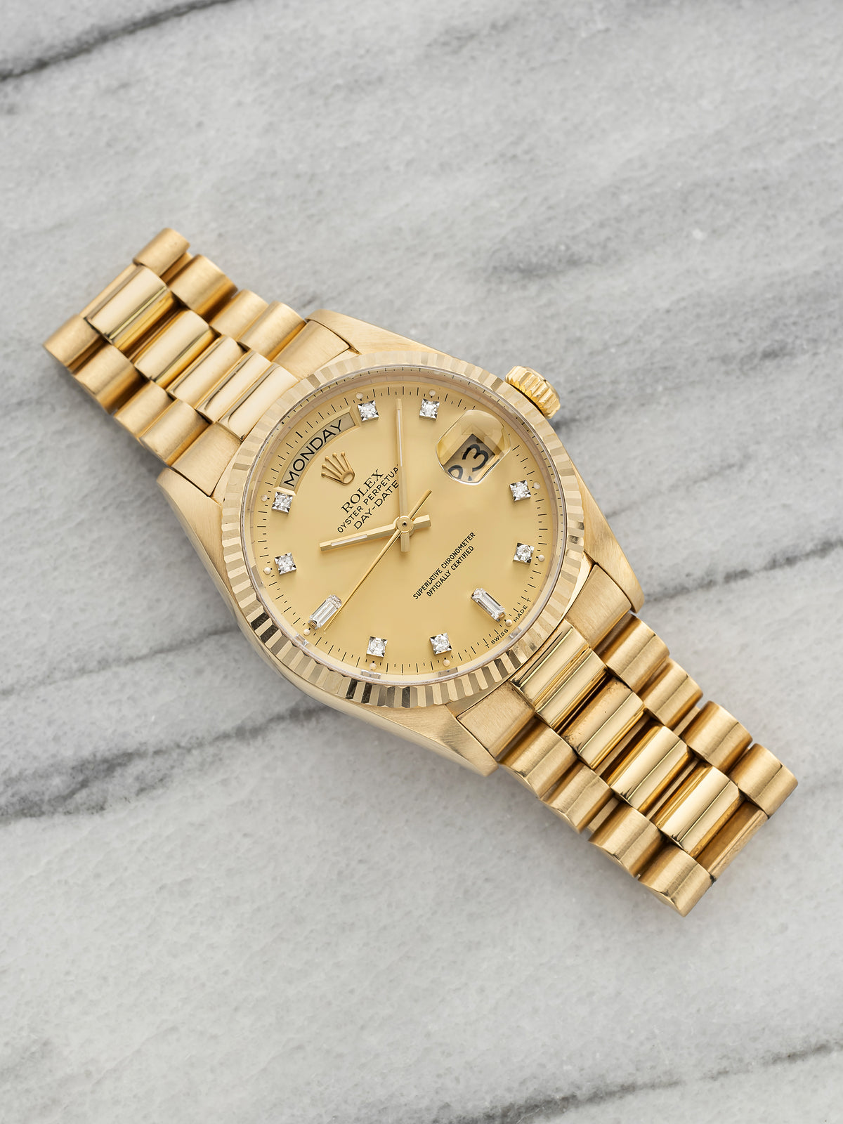 Vintage 1988 Rolex Day-Date 18038 18K YG Champagne Diamond Dial Auto 36mm