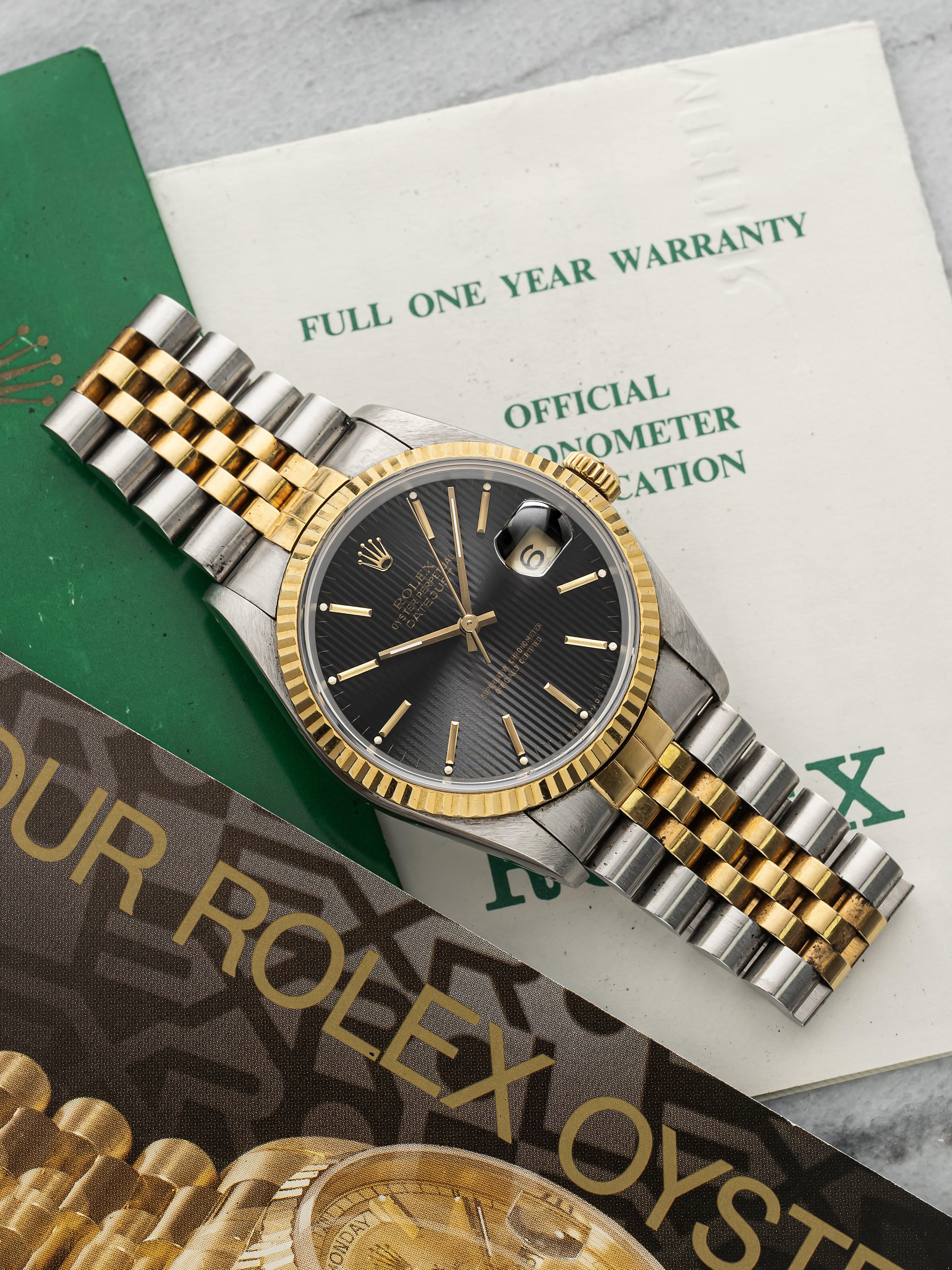 Vintage 1990 Rolex Datejust 16233 Two-Tone Black Tapestry Dial Automatic 36mm