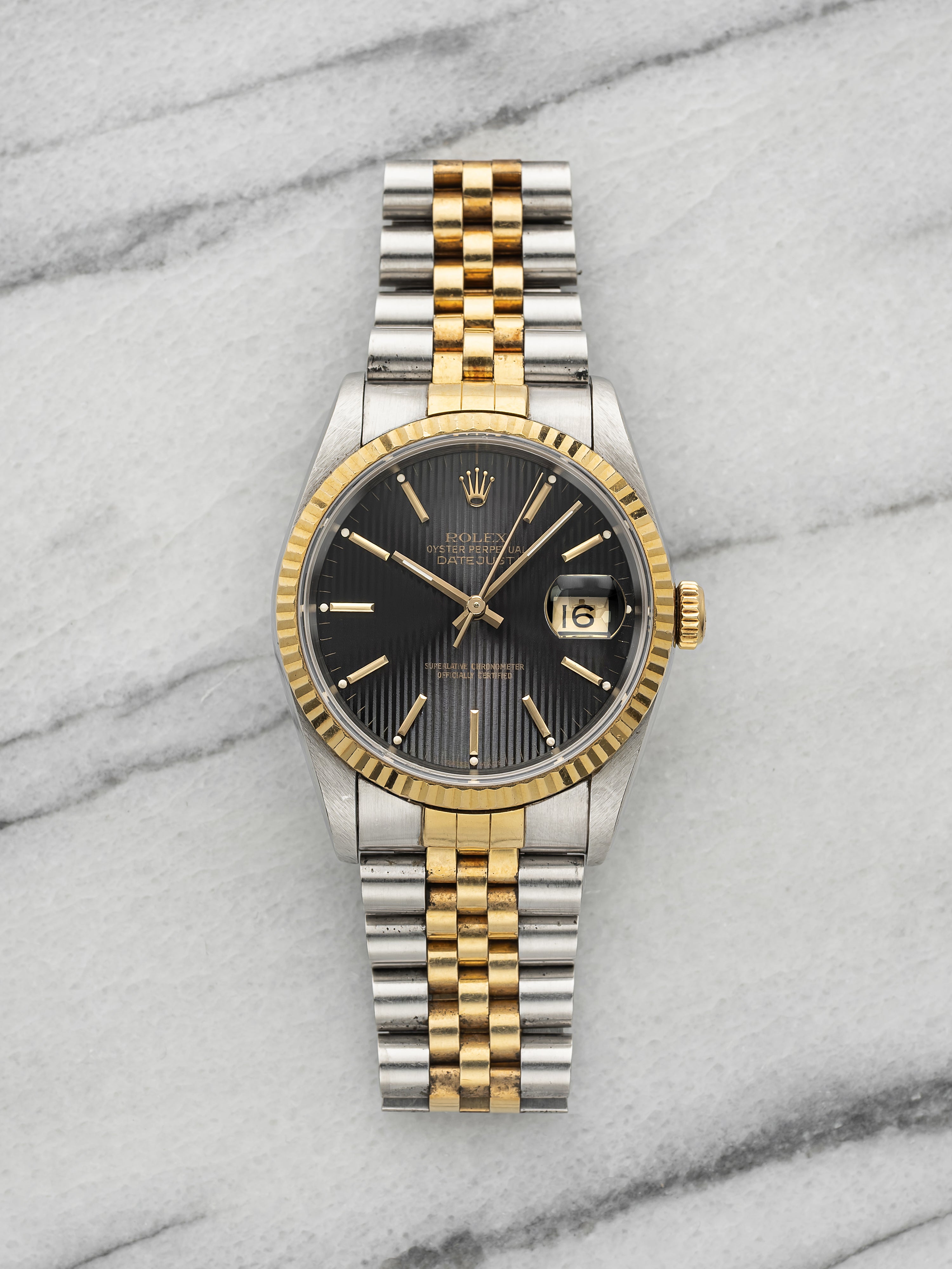 Vintage 1990 Rolex Datejust 16233 Two-Tone Black Tapestry Dial Automatic 36mm