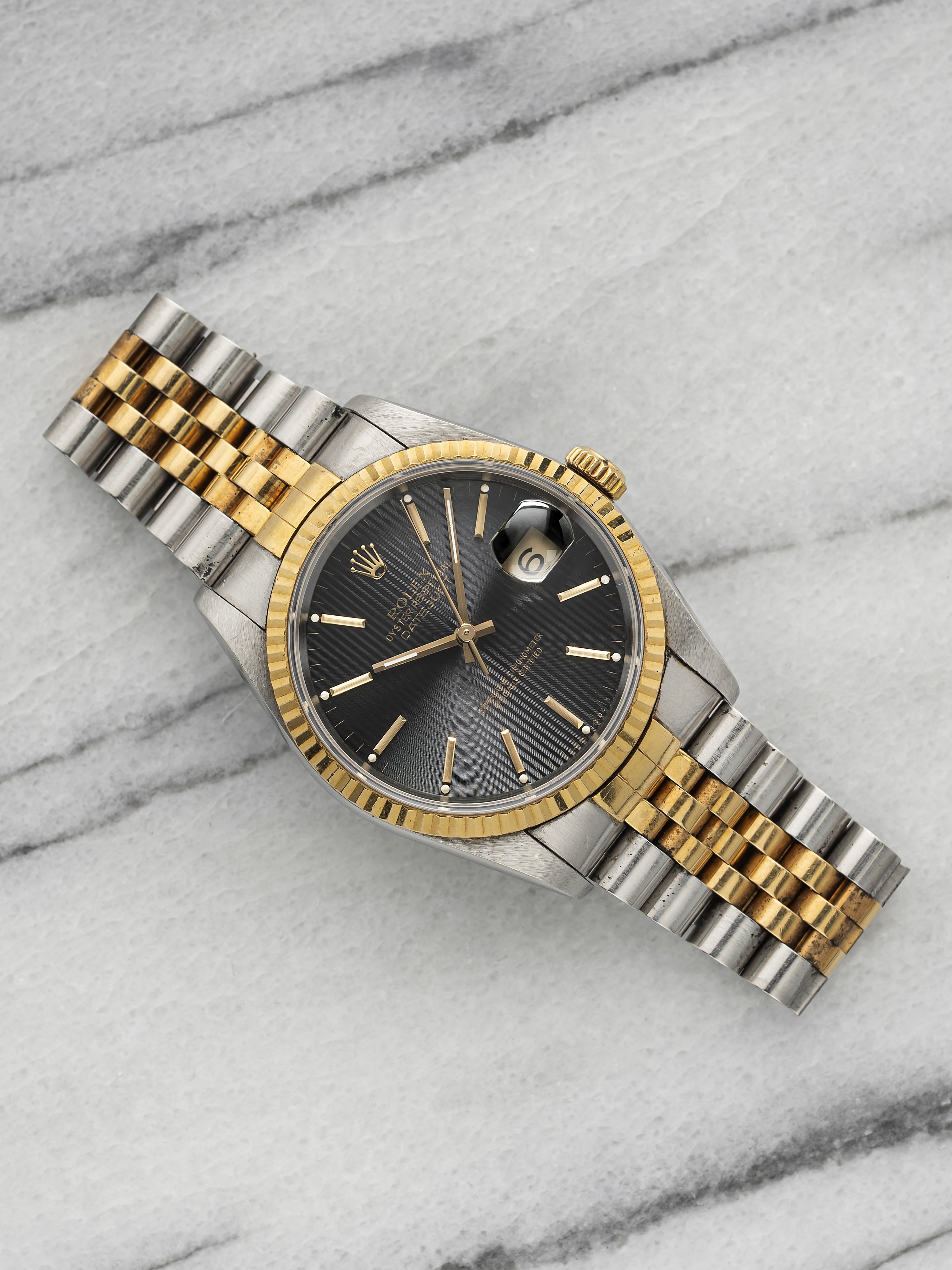 Vintage 1990 Rolex Datejust 16233 Two-Tone Black Tapestry Dial Automatic 36mm
