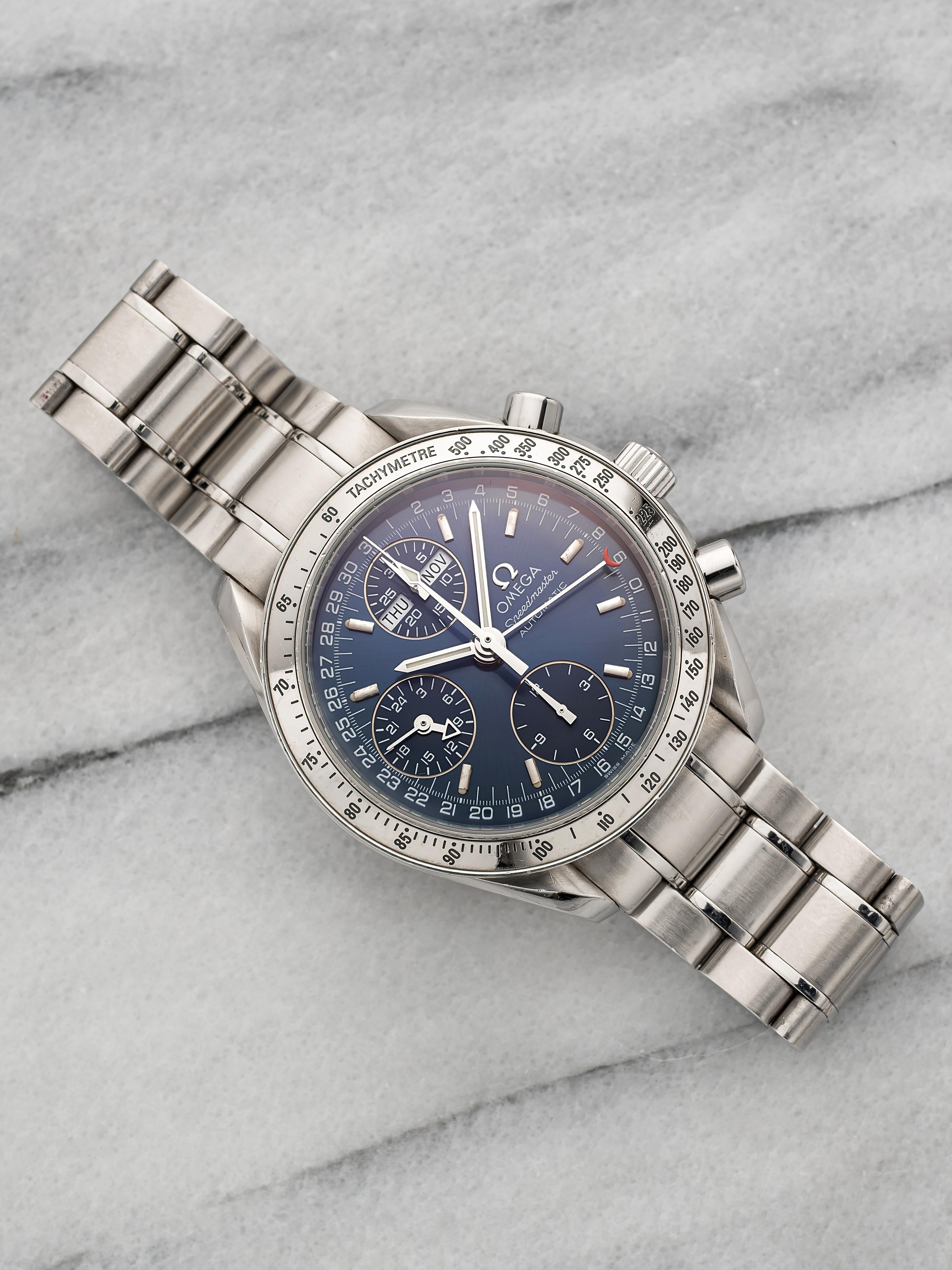 1990s Omega Speedmaster Triple Calendar 3520.53.00 Steel Blue Dial Auto 39mm