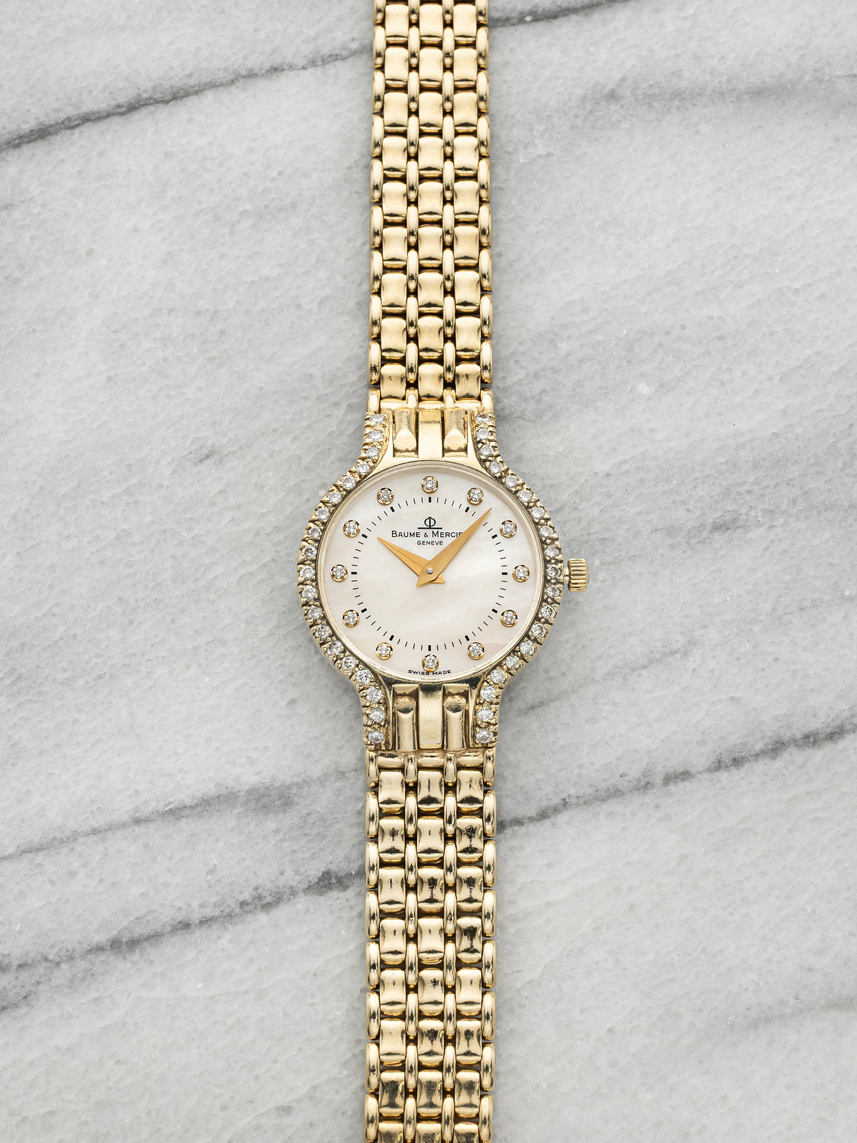 Vintage 1990s Baume & Mercier Lady 6656 14K YG Mother of Pearl Diamond Dial 24mm
