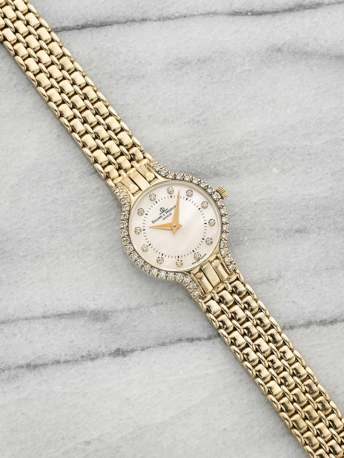 Vintage 1990s Baume & Mercier Lady 6656 14K YG Mother of Pearl Diamond Dial 24mm