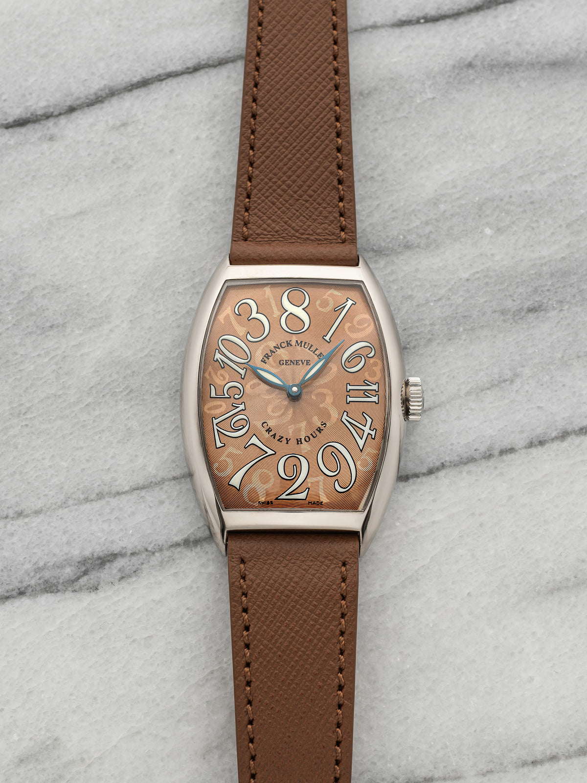 2000s Franck Muller Crazy Hours 7851 18K White Gold Salmon Dial Auto 35mm
