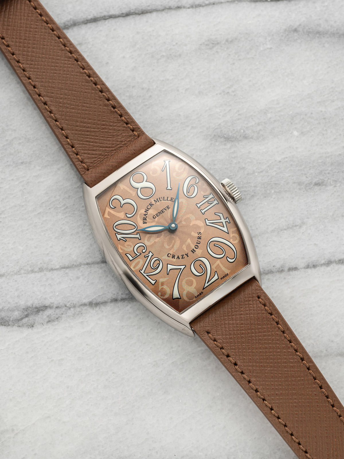 2000s Franck Muller Crazy Hours 7851 18K White Gold Salmon Dial Auto 35mm
