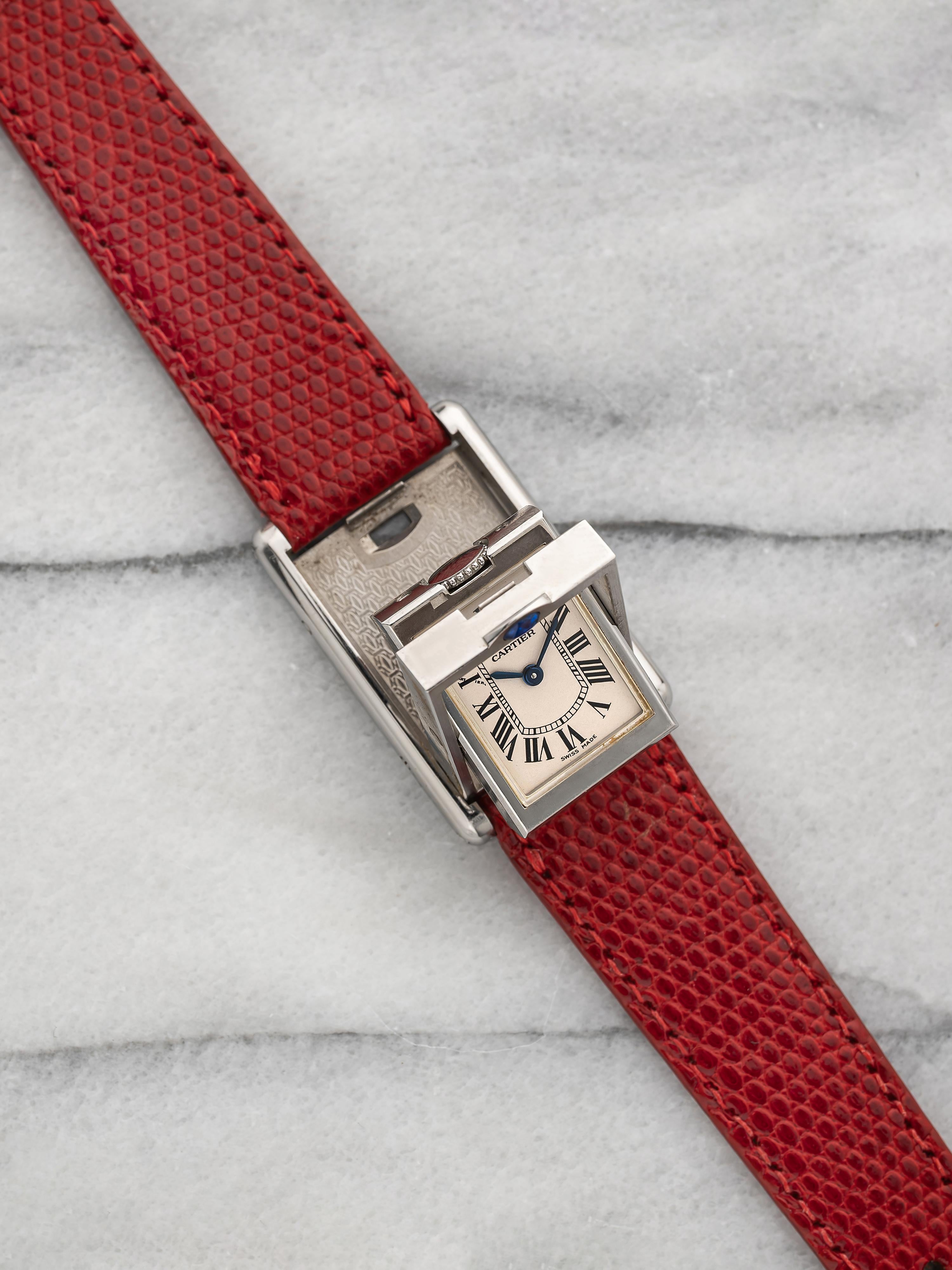 1999 Cartier Tank Basculante 2386 Stainless Steel White Roman Dial Quartz 22 mm