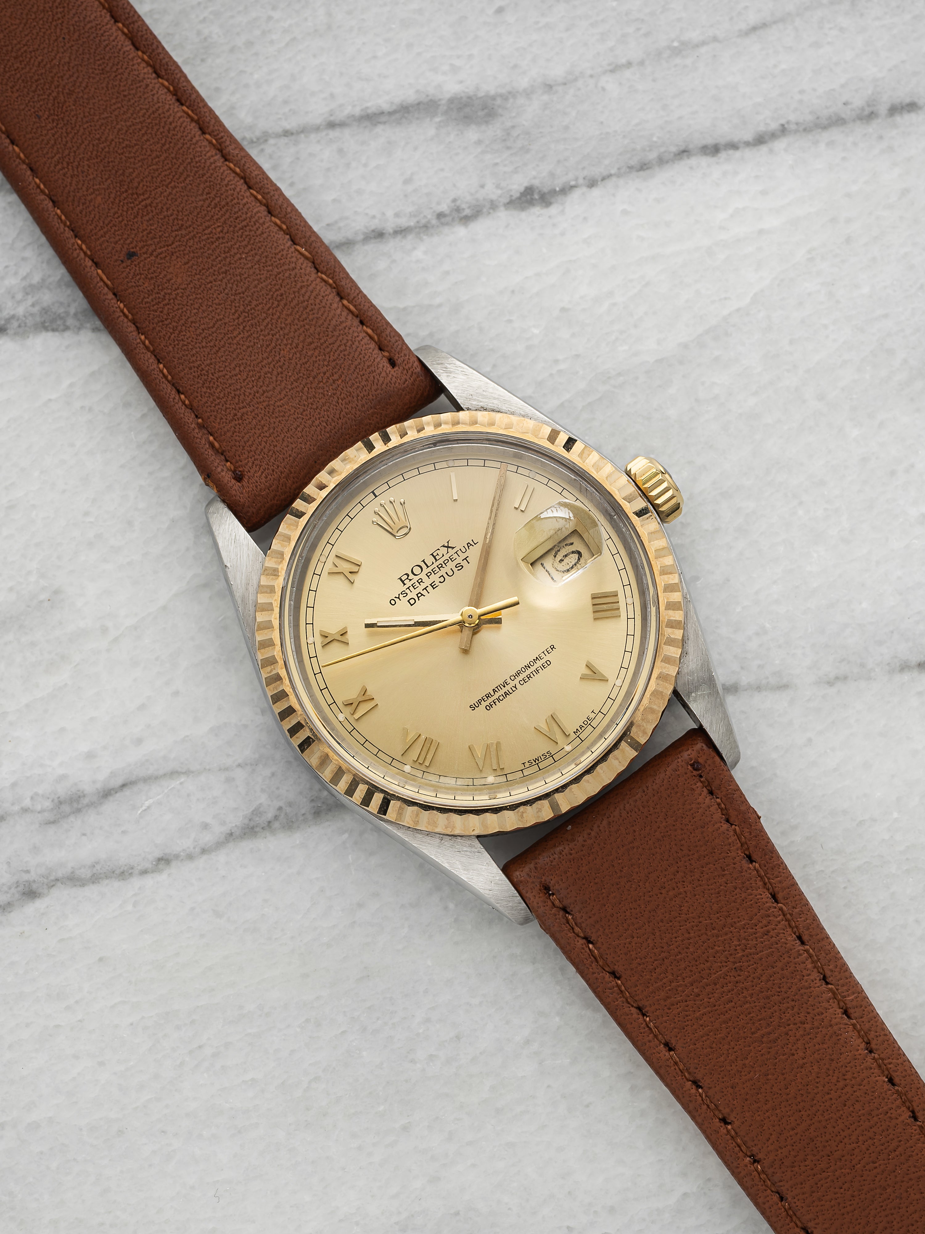 Vintage 1979 Rolex Datejust 16013 Two-Tone Champagne Roman Dial Automatic 36mm