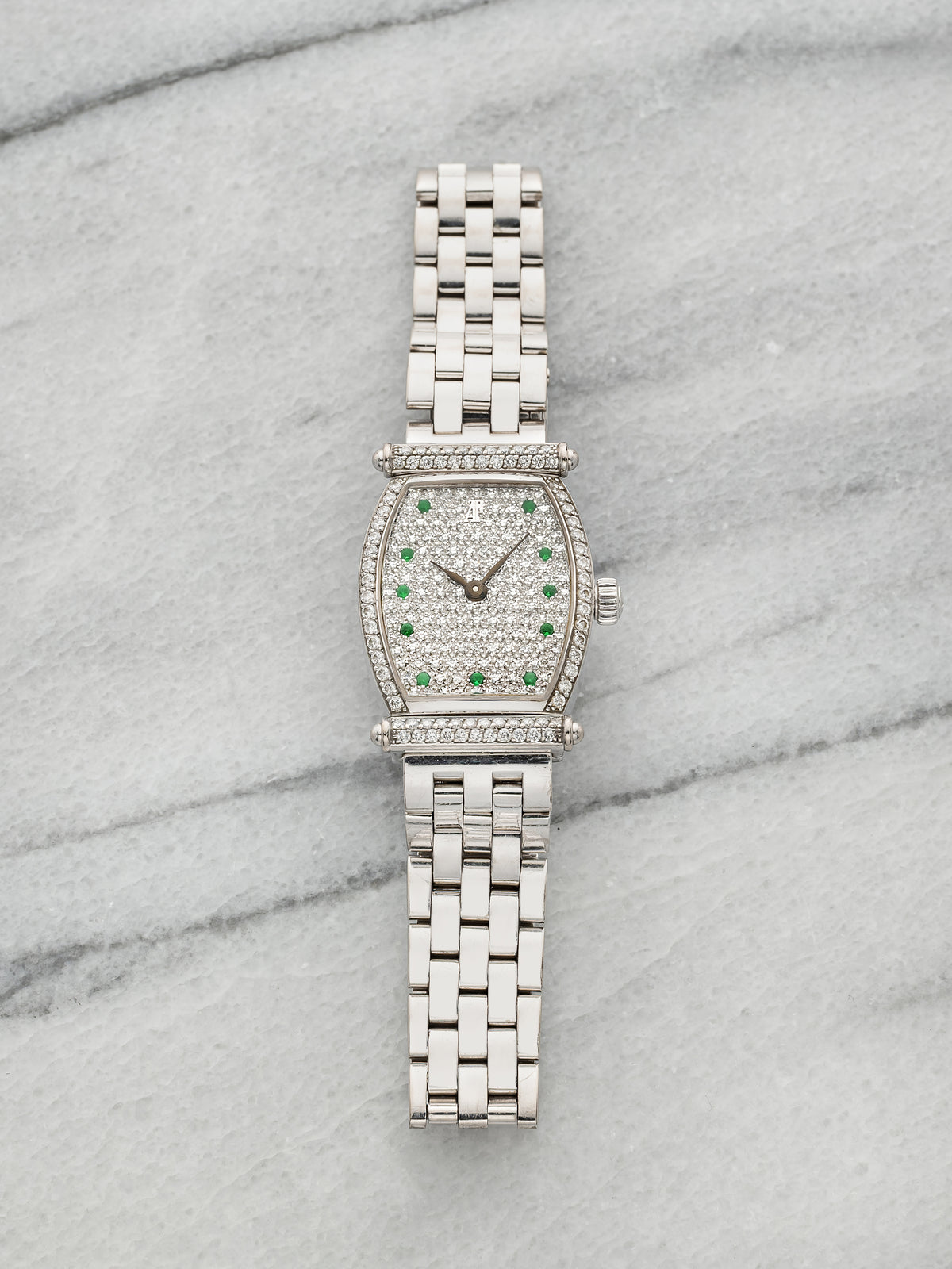 Vintage 1990s Audemars Piguet Lady Carnegie 79302BC 18K WG Diamond Emerald 19mm