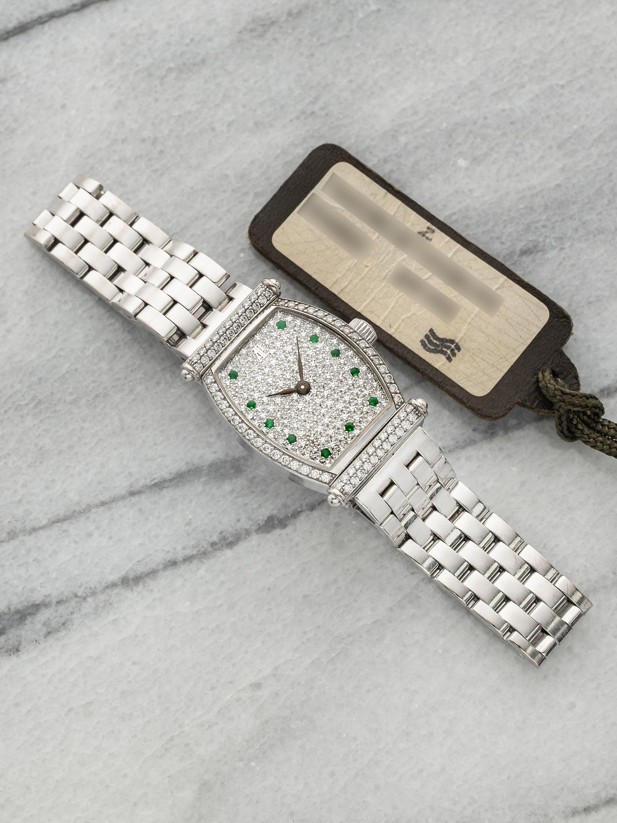 Vintage 1990s Audemars Piguet Lady Carnegie 79302BC 18K WG Diamond Emerald 19mm