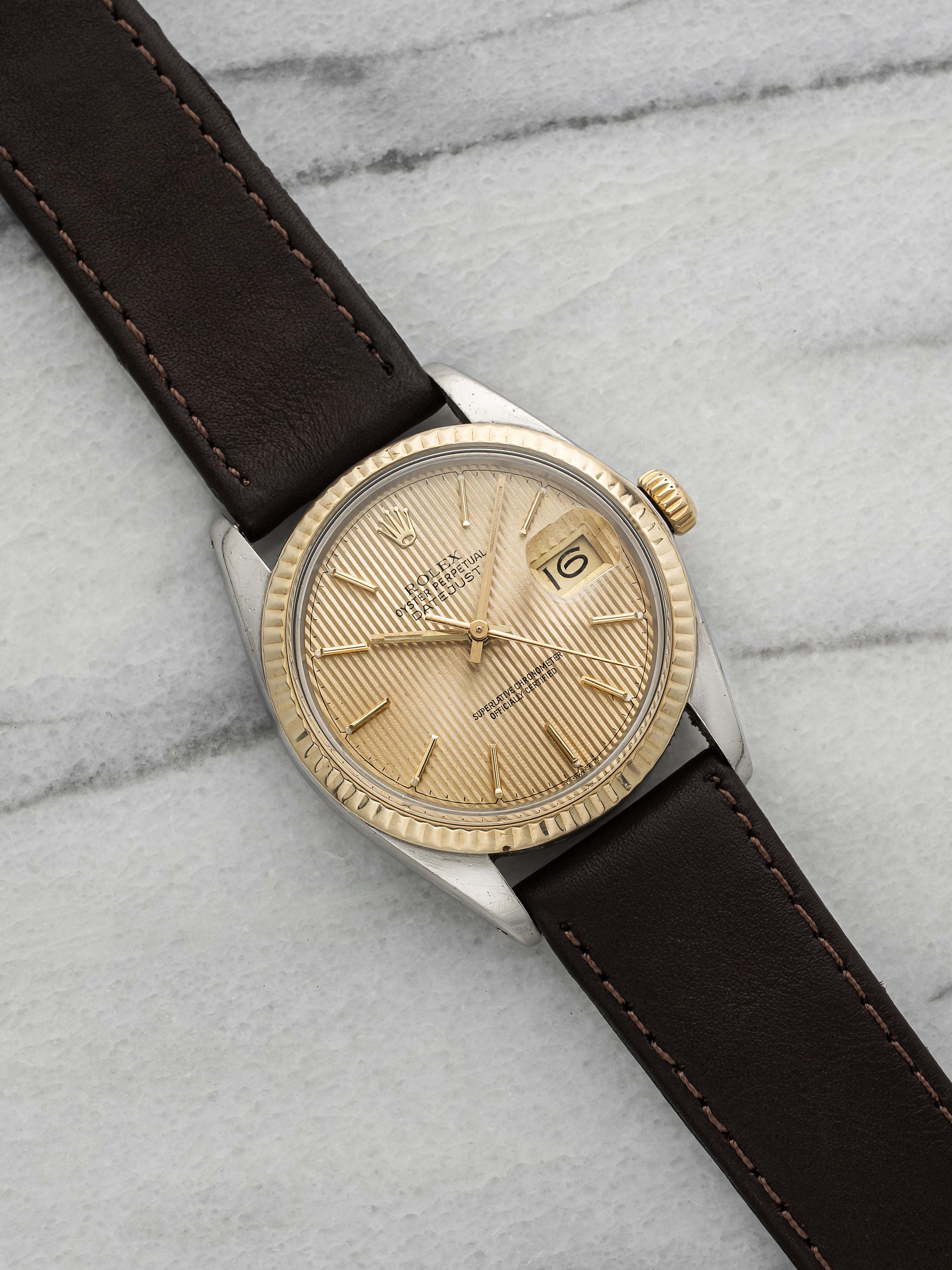 Vintage 1980 Rolex Datejust 16013 Two-Tone Champagne Tapestry Dial Auto 36mm
