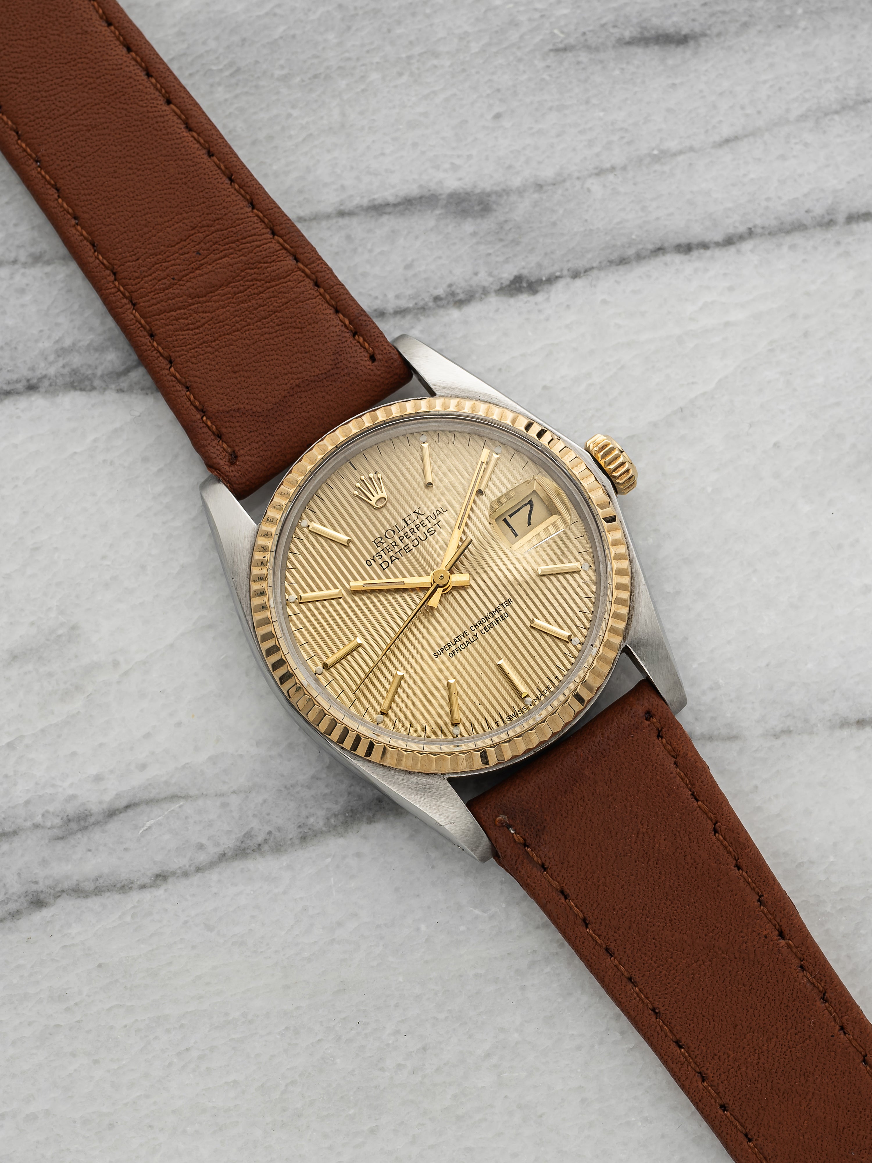 Vintage 1984 Rolex Datejust 16013 Two-Tone Champagne Tapestry Dial Auto 36mm