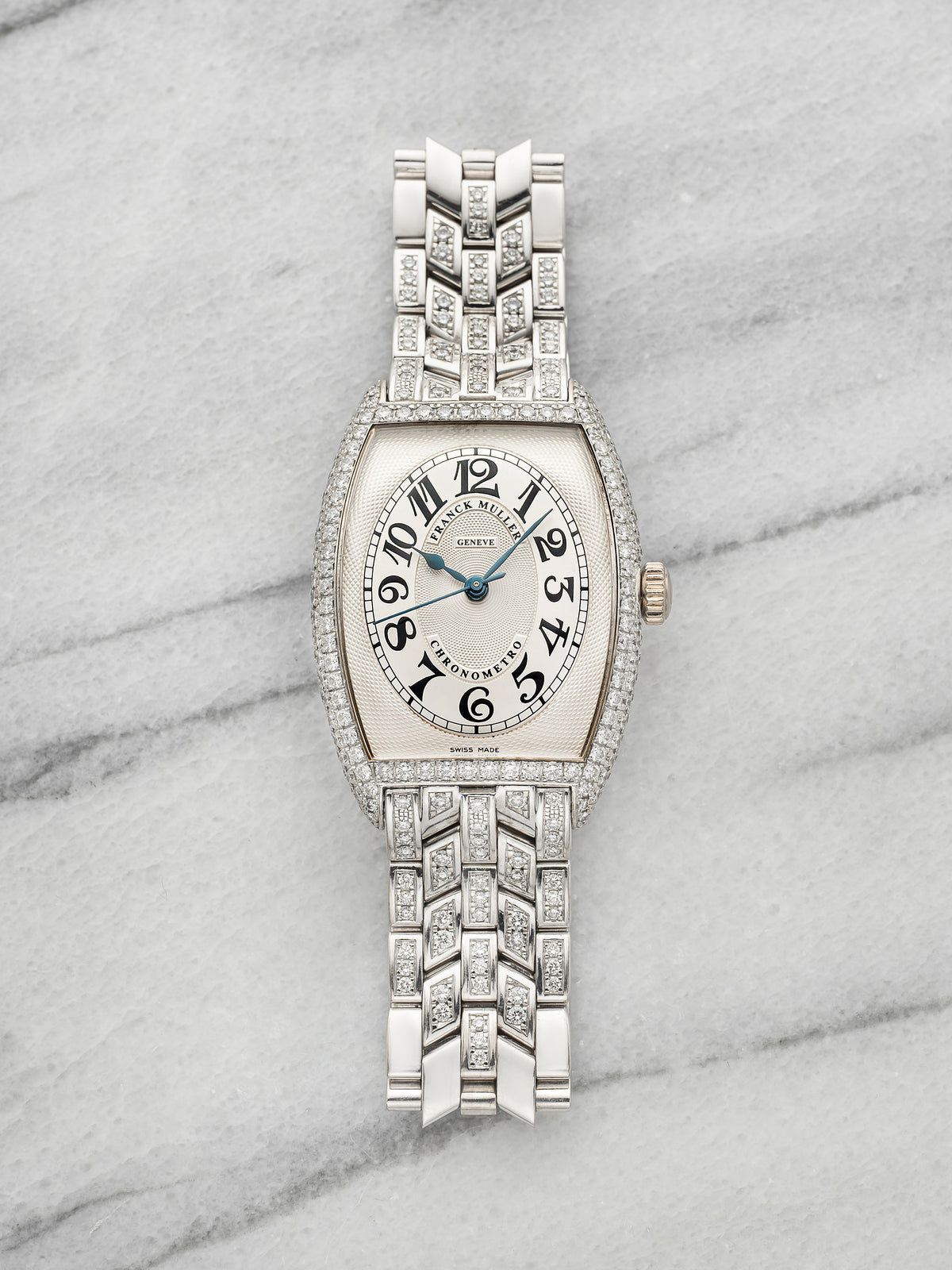 Vintage 1990s Franck Muller Chronometro 2852D 18K WG Guilloché Diamond Auto 31mm