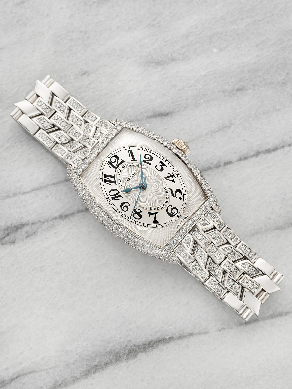 Vintage 1990s Franck Muller Chronometro 2852D 18K WG Guilloché Diamond Auto 31mm