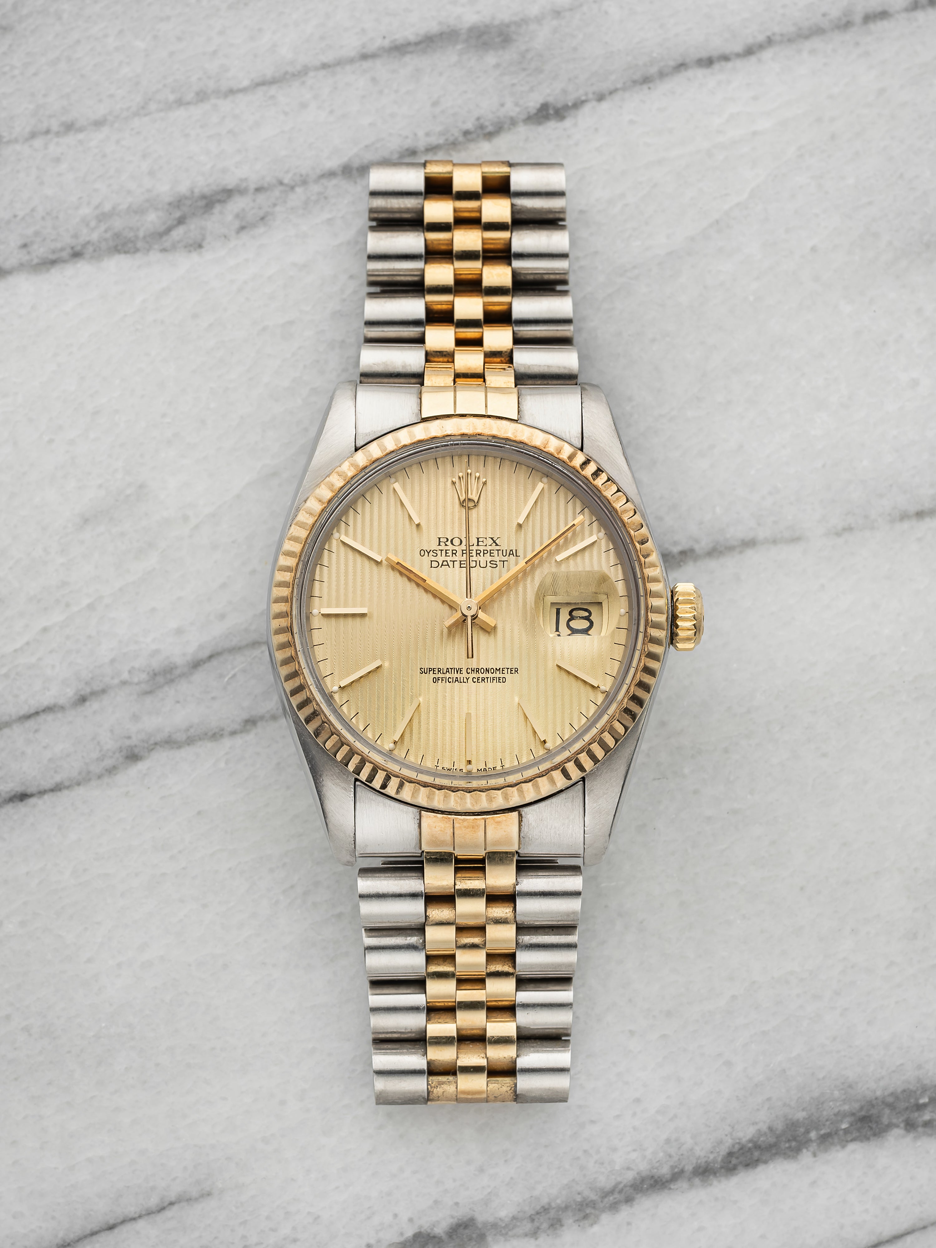 Vintage 1981 Rolex Datejust 16013 Two Tone Champagne Tapestry Dial Auto 36mm