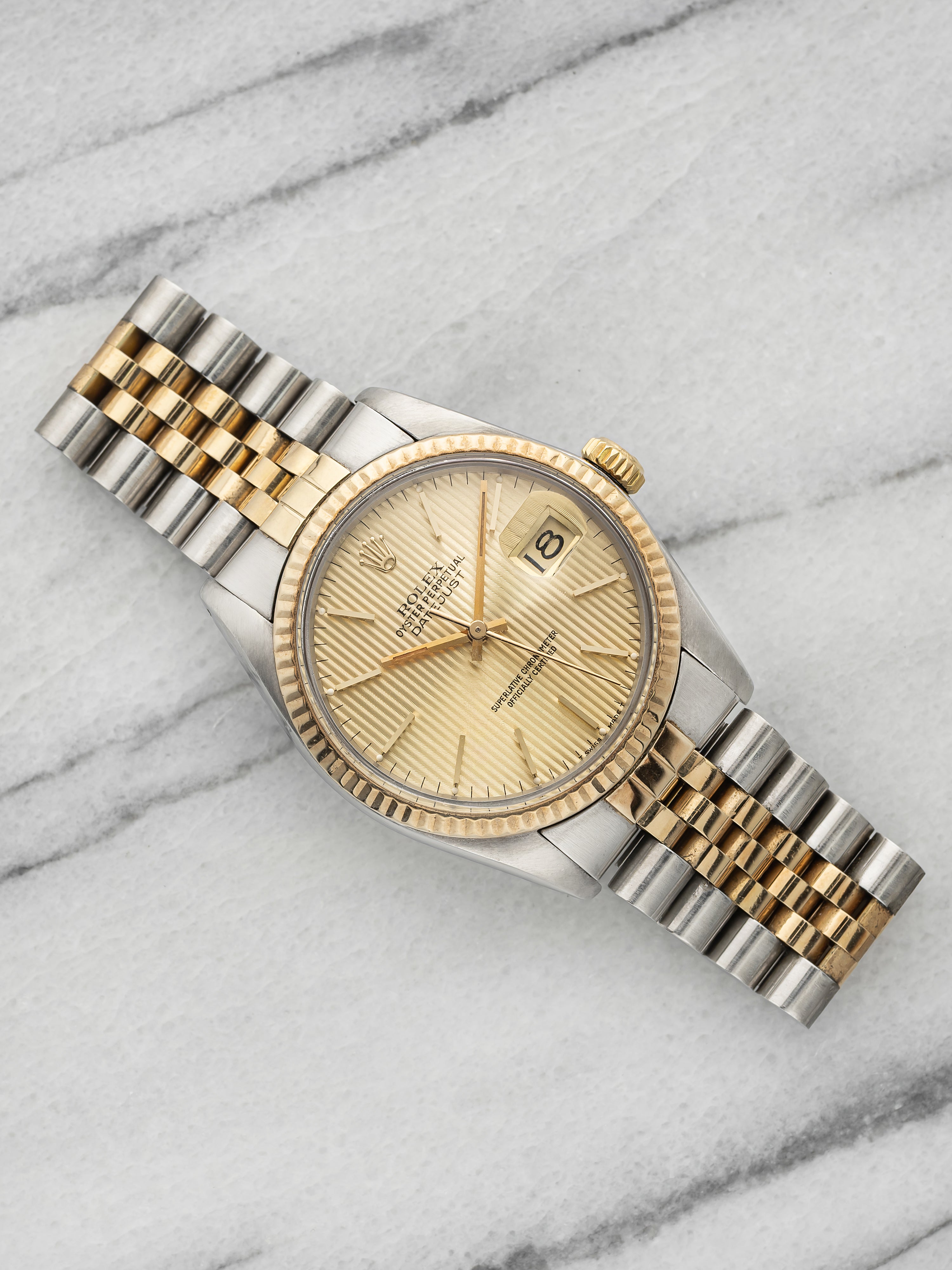 Vintage 1981 Rolex Datejust 16013 Two Tone Champagne Tapestry Dial Auto 36mm