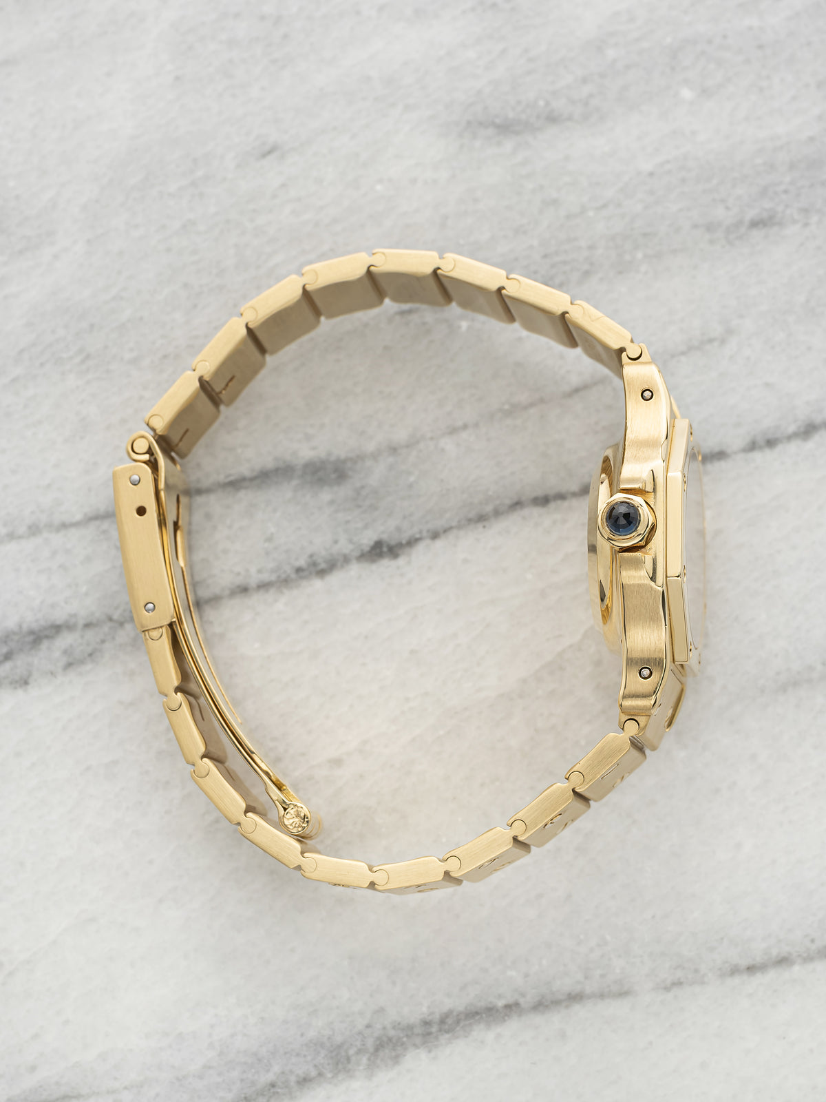 Vintage 1980s Cartier Lady Santos Octagonal 0906 18K YG White Roman Auto 24mm