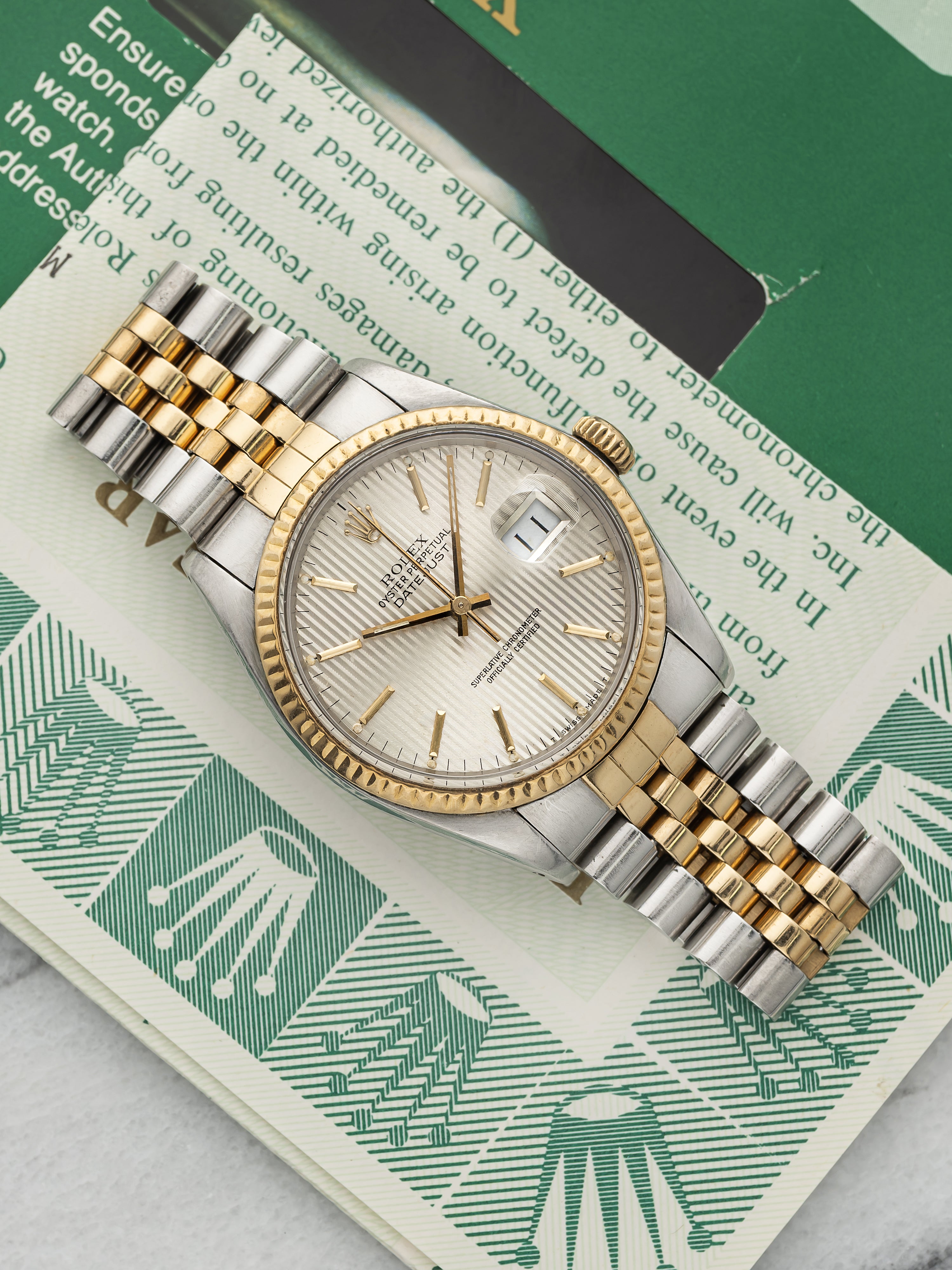 Vintage 1984 Rolex Datejust 16013 Two-Tone Silver Tapestry Dial Automatic 36mm