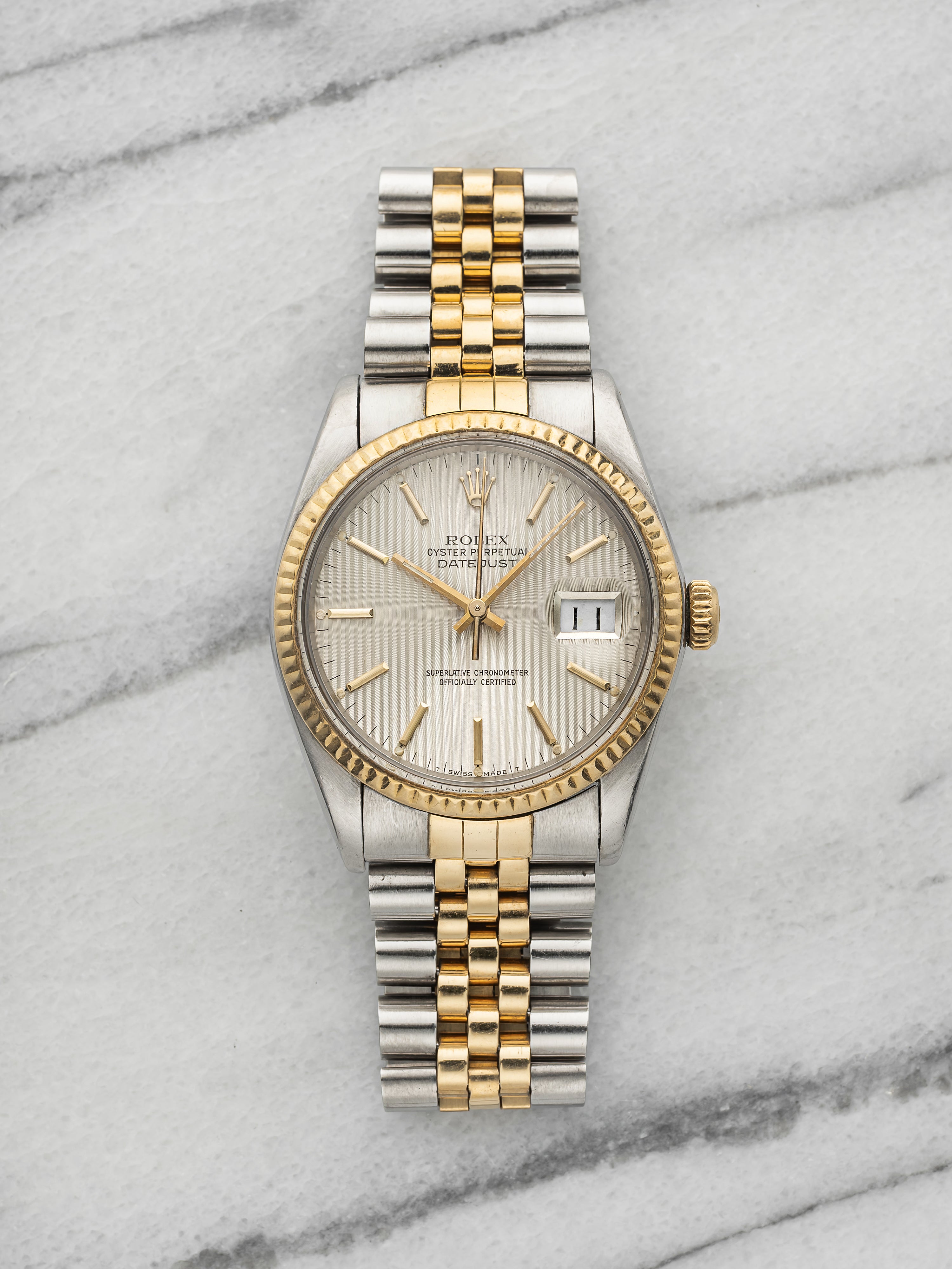 Vintage 1984 Rolex Datejust 16013 Two-Tone Silver Tapestry Dial Automatic 36mm