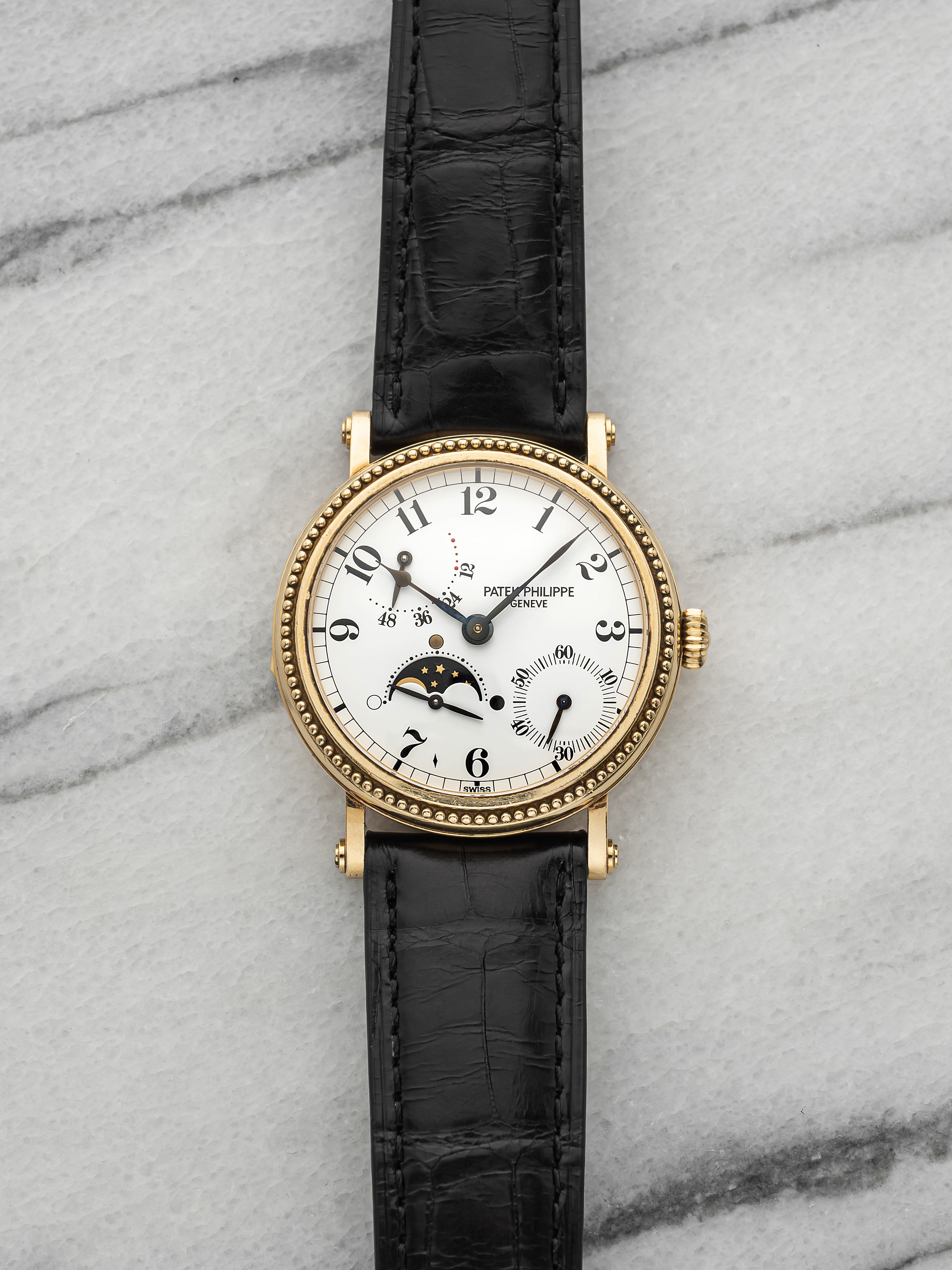 Vintage 1990s Patek Philippe 5015J 18K YG Moonphase Breguet Dial Automatic 35mm