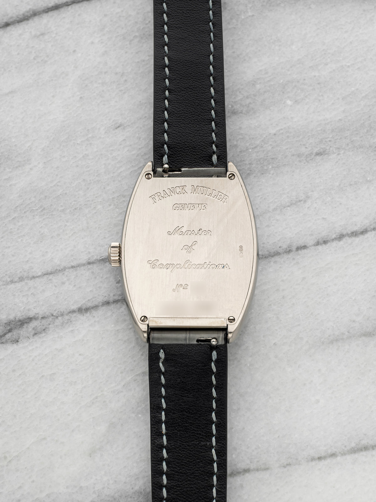 2000s Franck Muller Cintrée Curvex 2852WW 18K WG Blue Guilloché EU Map Auto 30mm