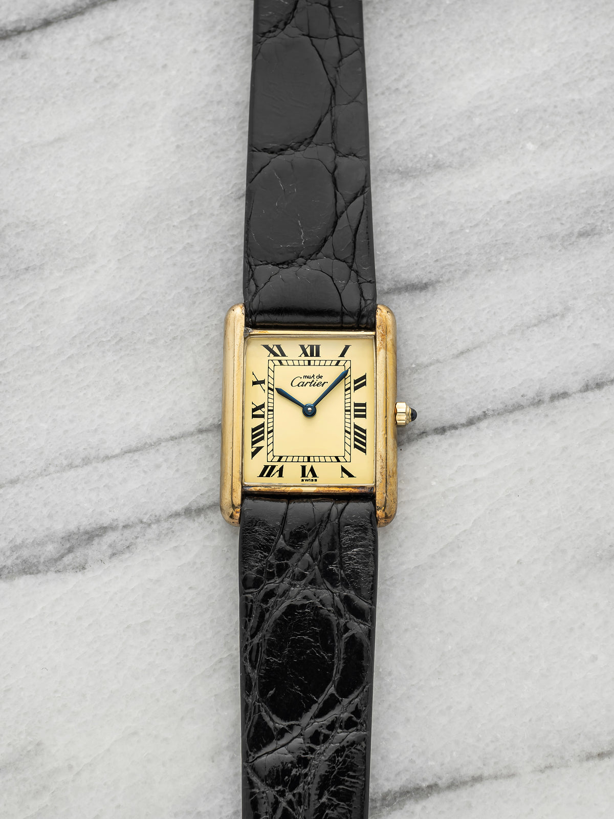 Vintage 1970s Lady Must de Cartier 681006 Vermeil Lemon Roman Dial Quartz 23mm