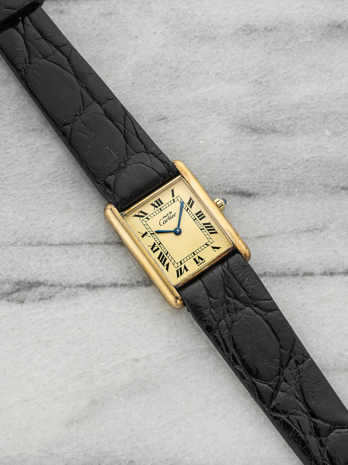 Vintage 1970s Lady Must de Cartier 681006 Vermeil Lemon Roman Dial Quartz 23mm