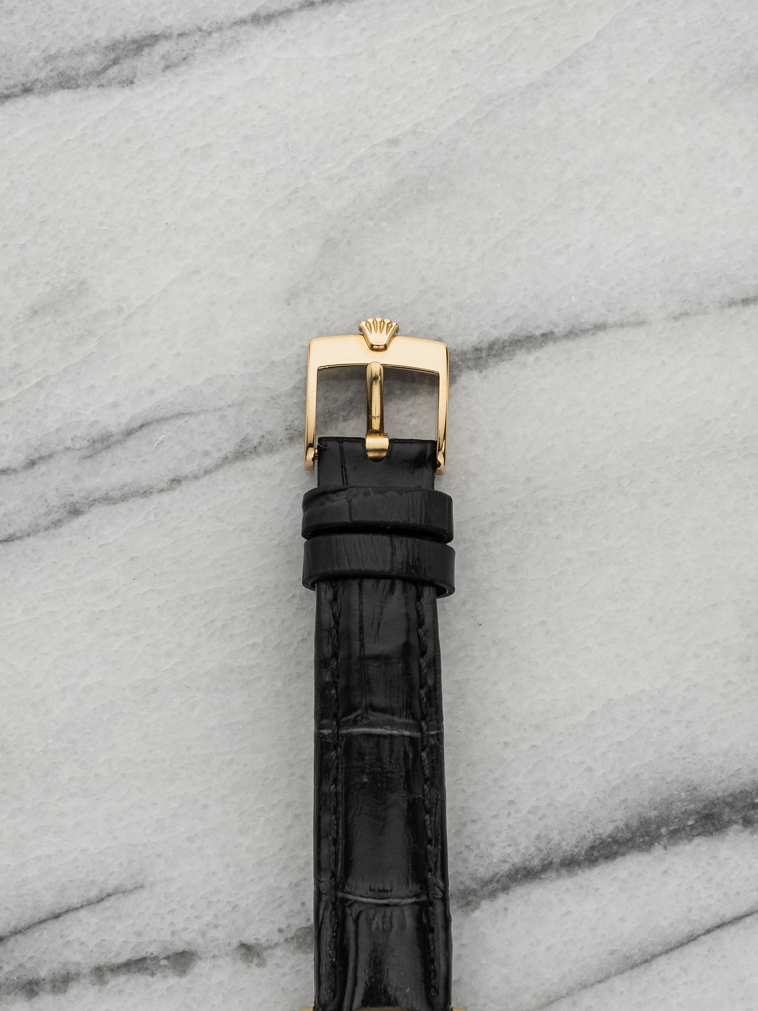 Vintage 1999 Rolex Lady Cellini 6110 18K YG Black Bullseye Dial Quartz 25mm